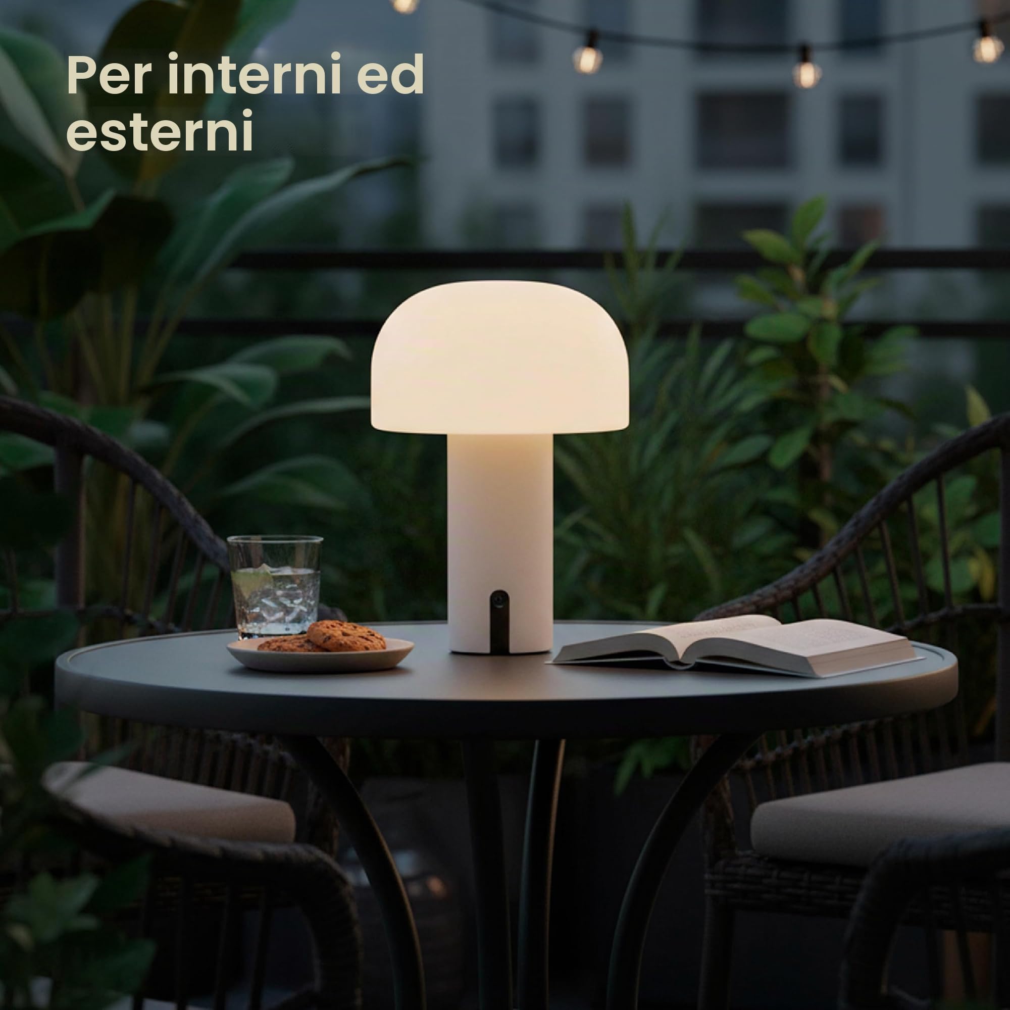 Baroni Home Lampada LED Fungo Senza Fili Bianca 22 cm Ricaricabile