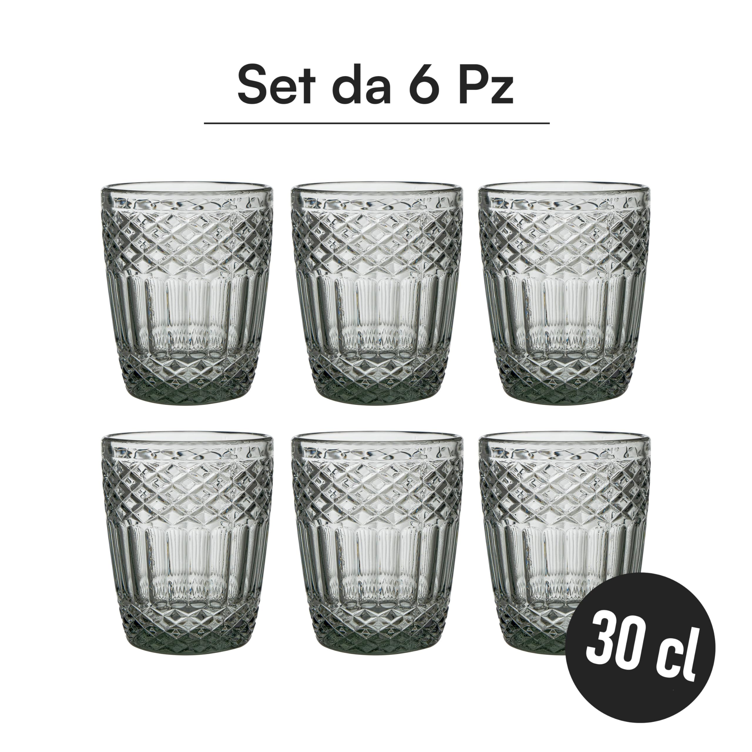 Baroni Home Set Bicchieri Vetro Fumé 30 CL 6 Pezzi Rilievo