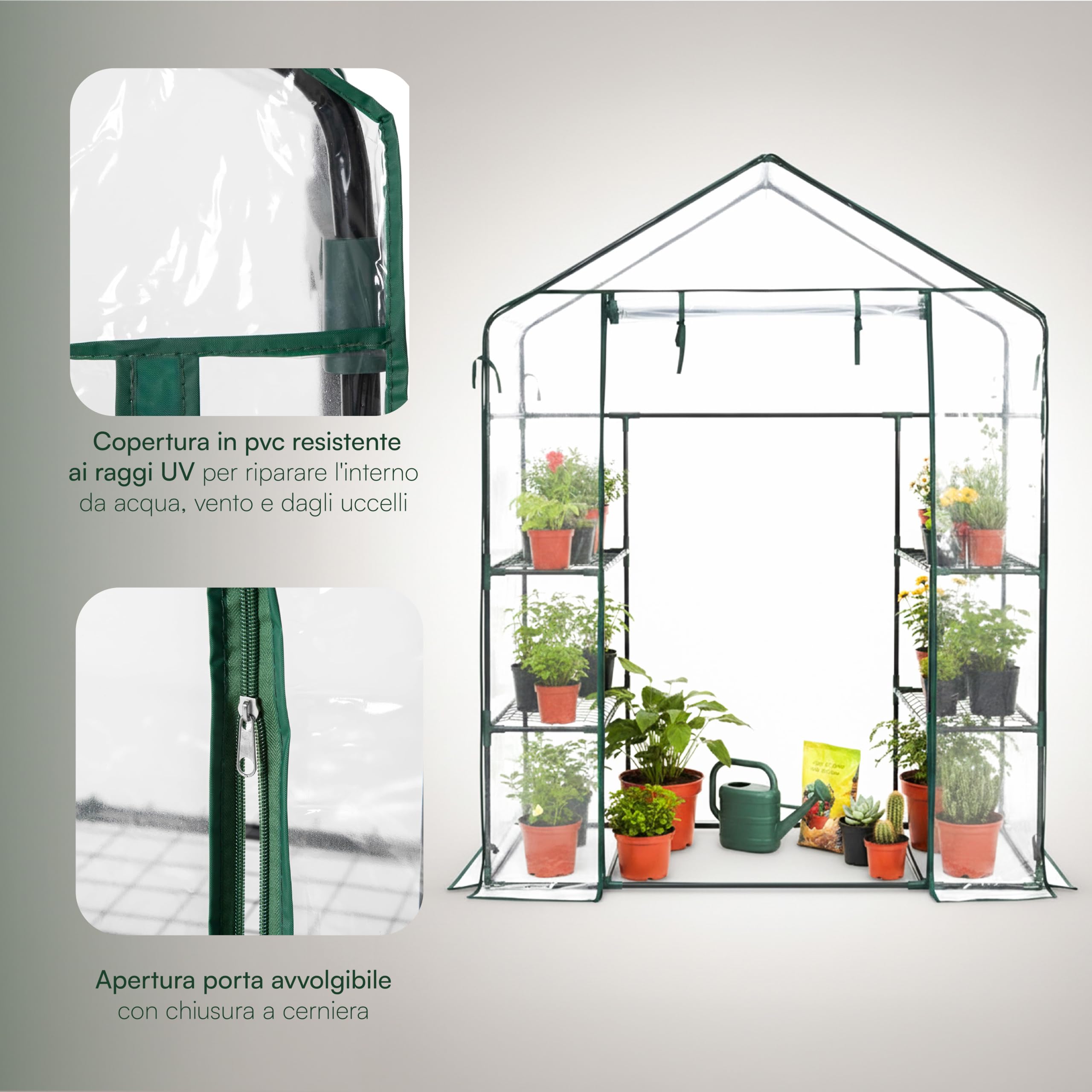 Baroni Home serra casetta 143x72x195 cm con ripiani in PVC