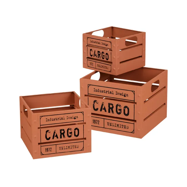Baroni Home Cargo set 3 cassette metallo quadrate mattone