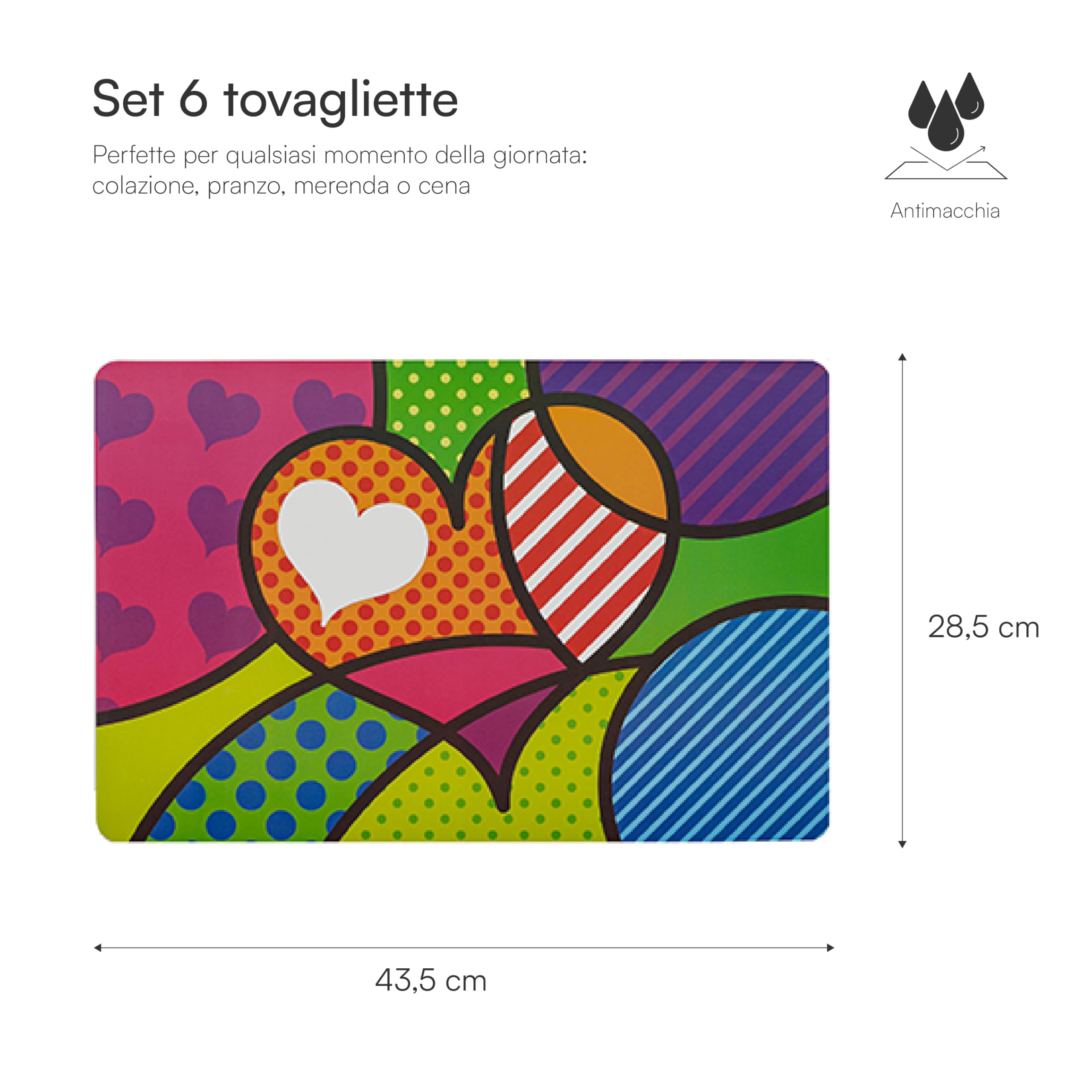 Baroni Home Cuore Pop tovagliette americane 6 pezzi 44x28 cm PVC