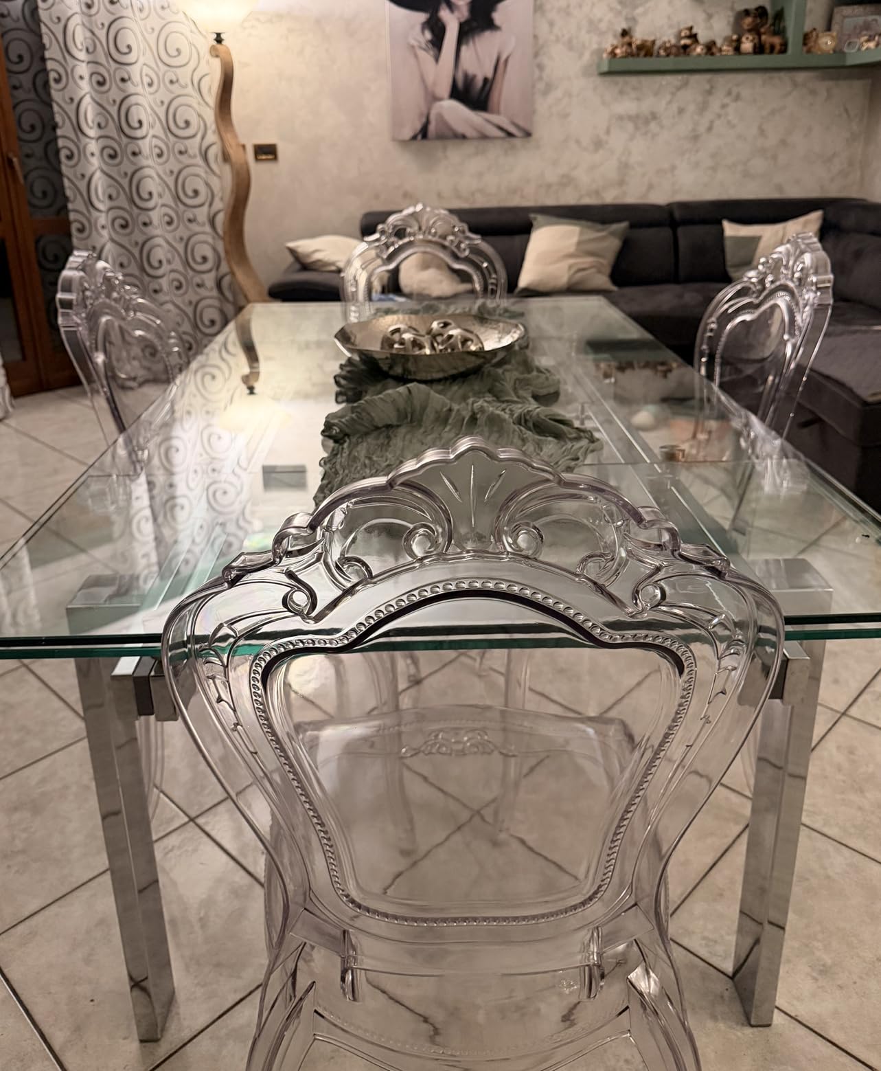 Baroni Home sedia bambù 4 pezzi policarbonato