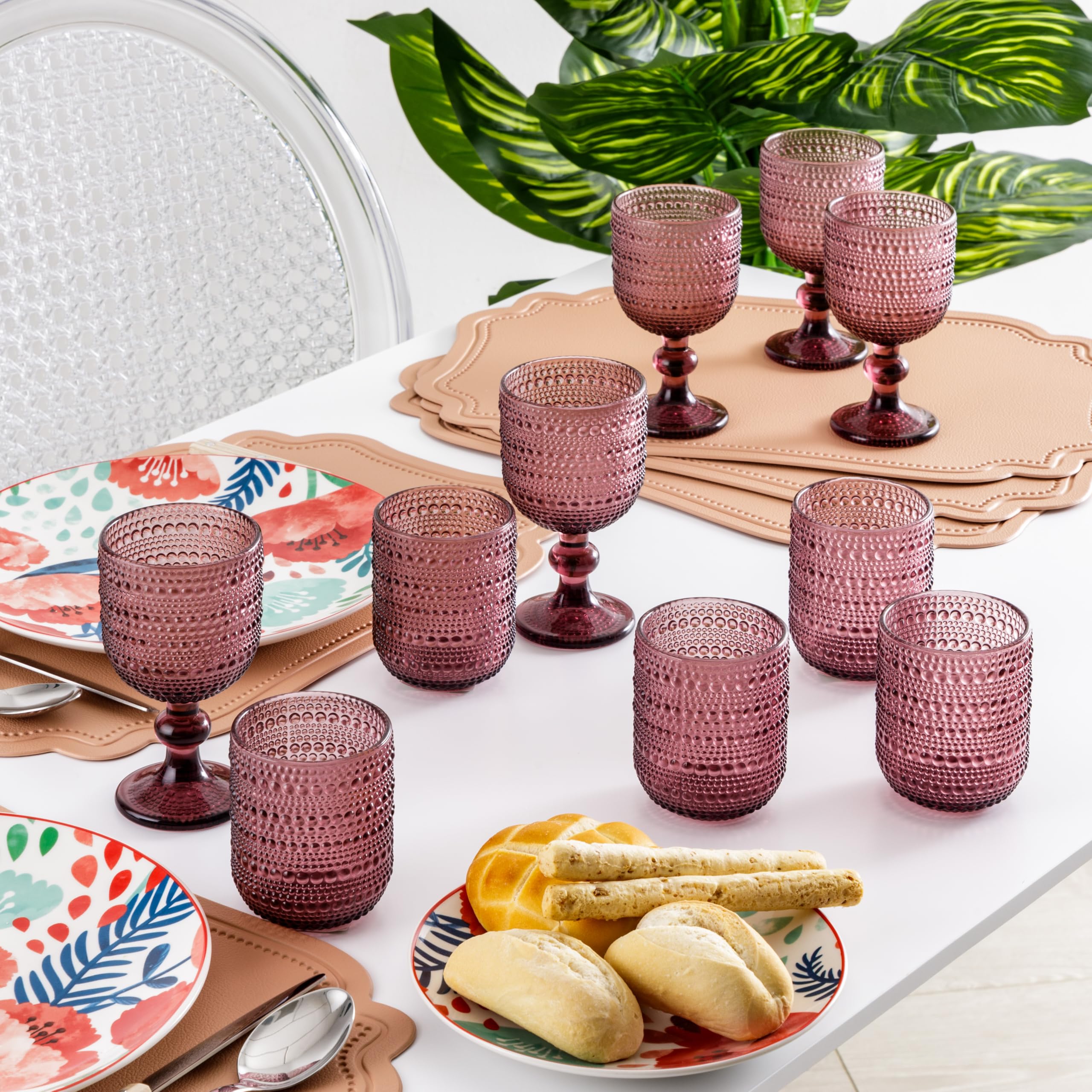 Baroni Home set 6 calici vetro rosa 20 cl con rilievo