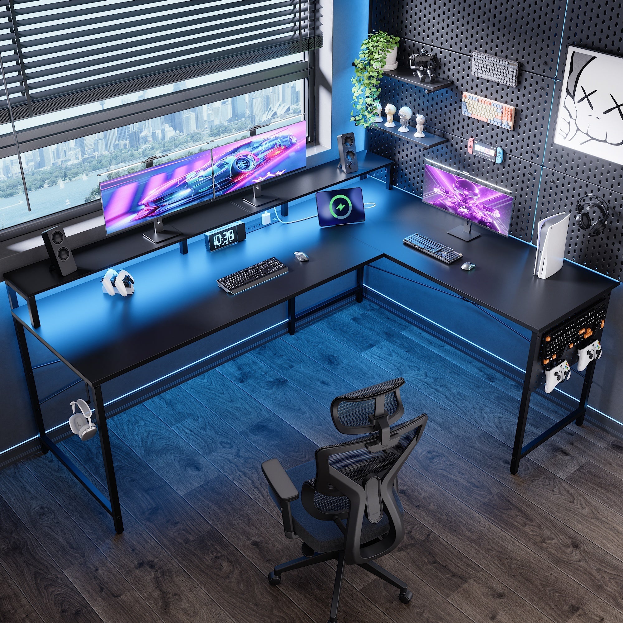Pamray 64 Pollici Scrivania Angolare a L Nera 163 cm LED
