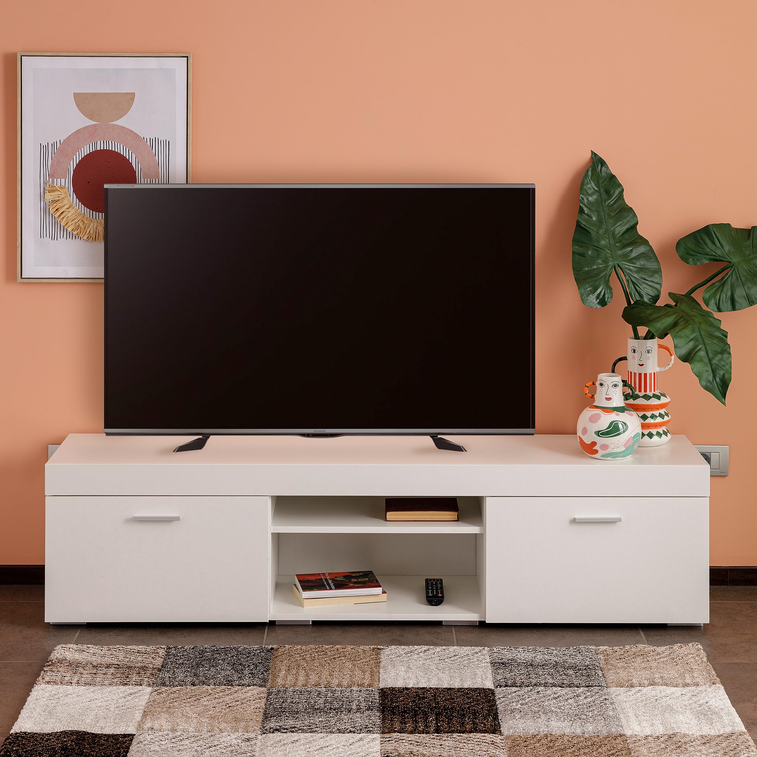 Baroni Home Mobile TV Bianco 2 Sportelli 160x35x40 cm