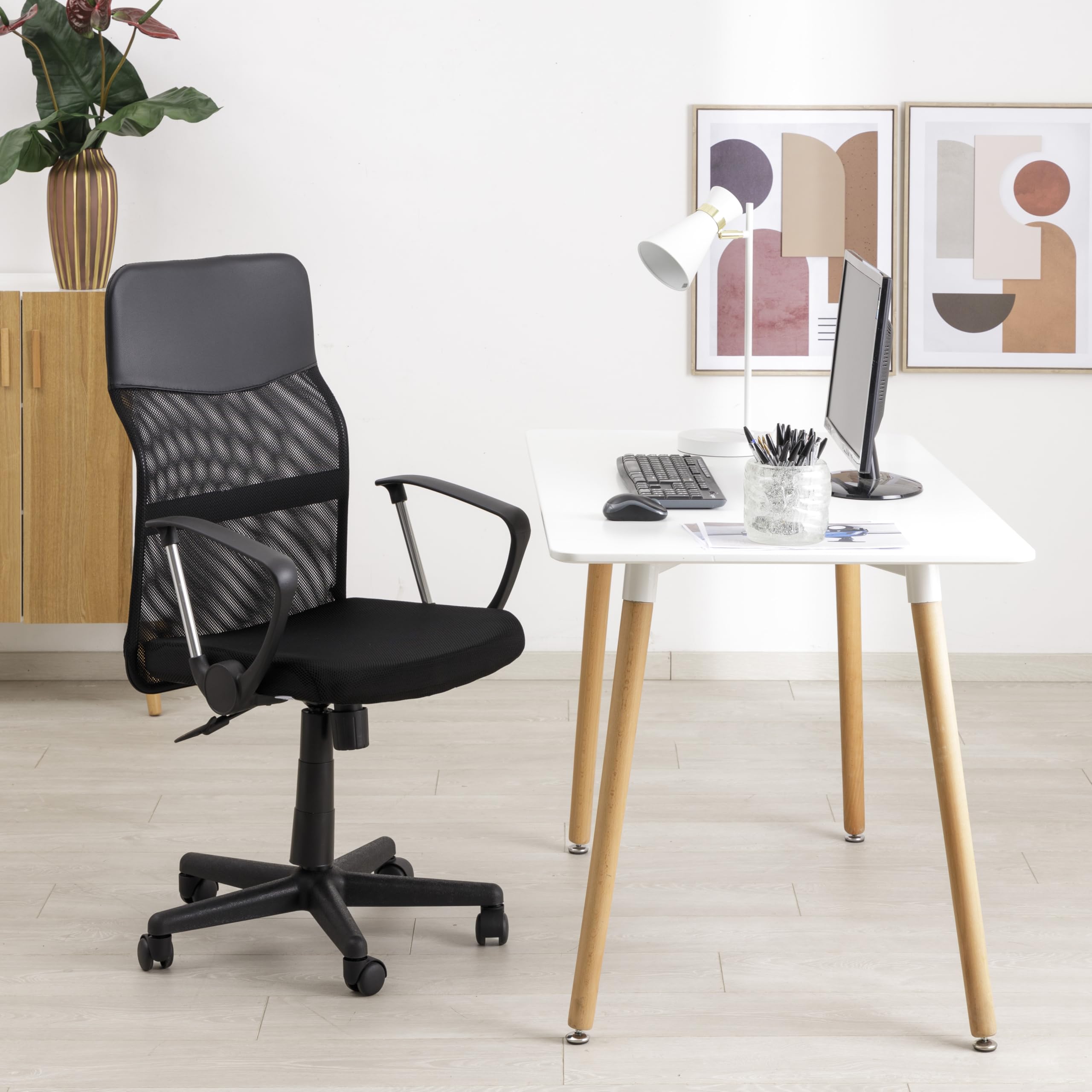 Baroni Home Sedia Ufficio Nera Ecopelle 47x47x109 cm