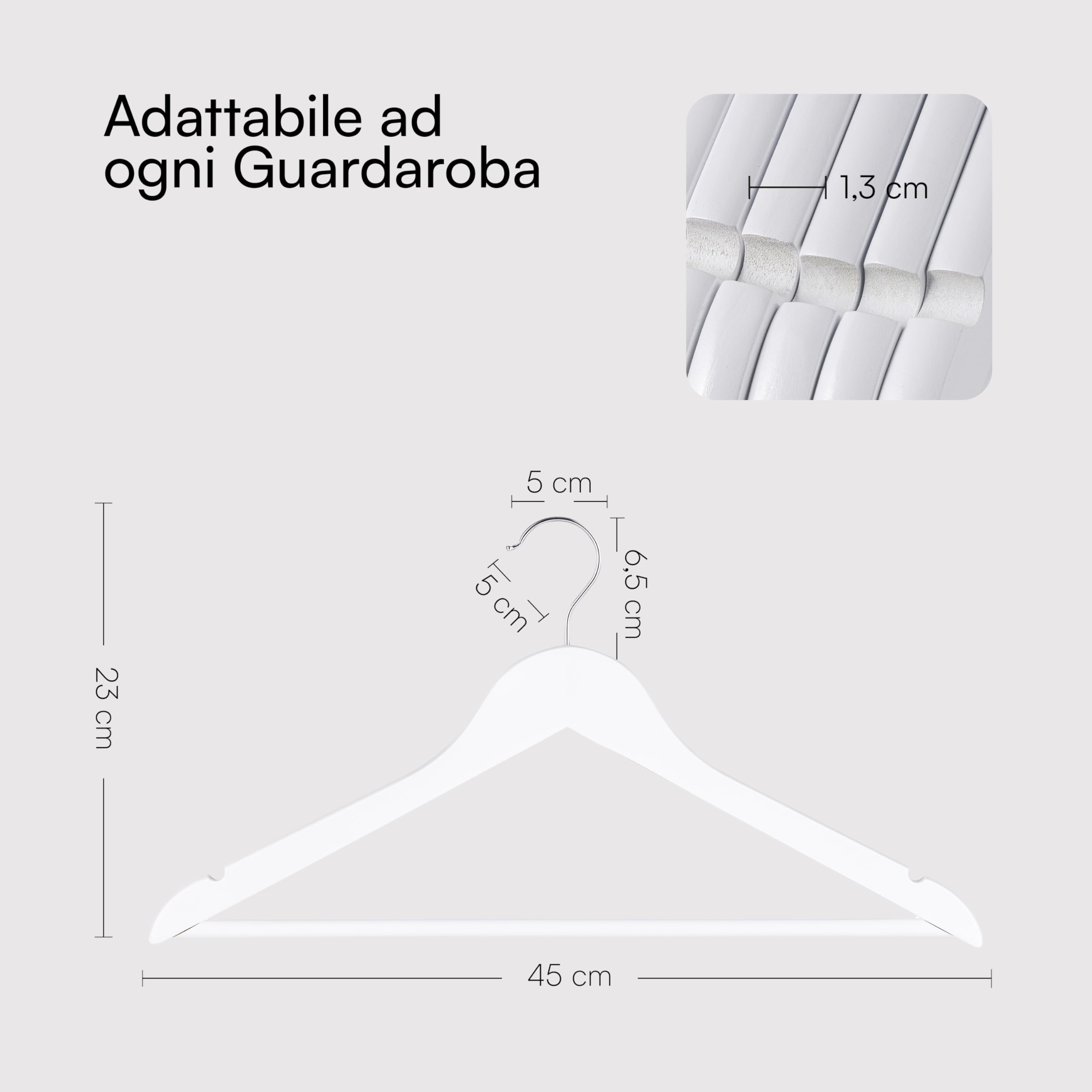 Baroni Home Grucce Legno 45 cm Bianco 20 Pezzi salvaspazio