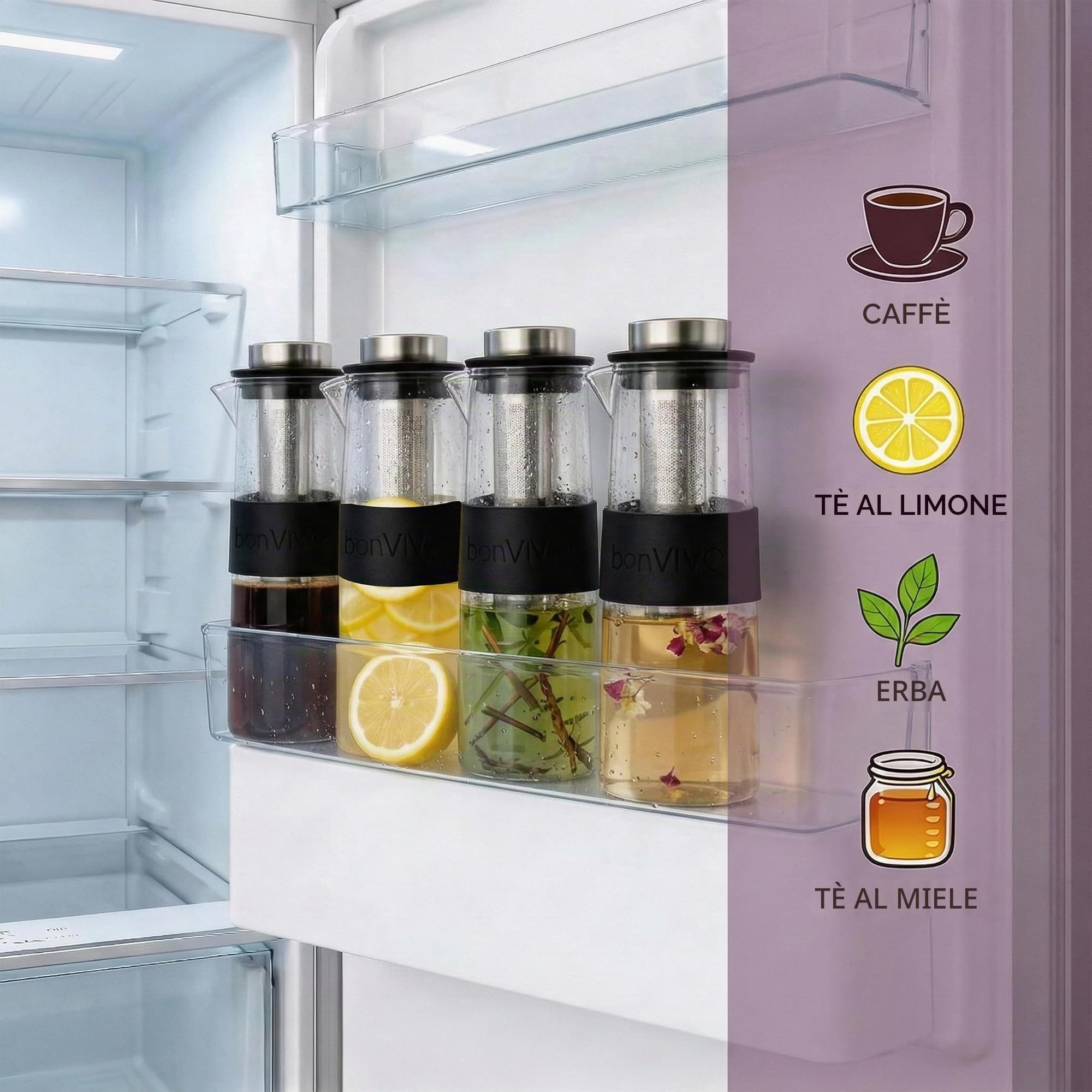 bonVIVO Cold Brew Caraffa Vetro 1L con Filtro Acciaio