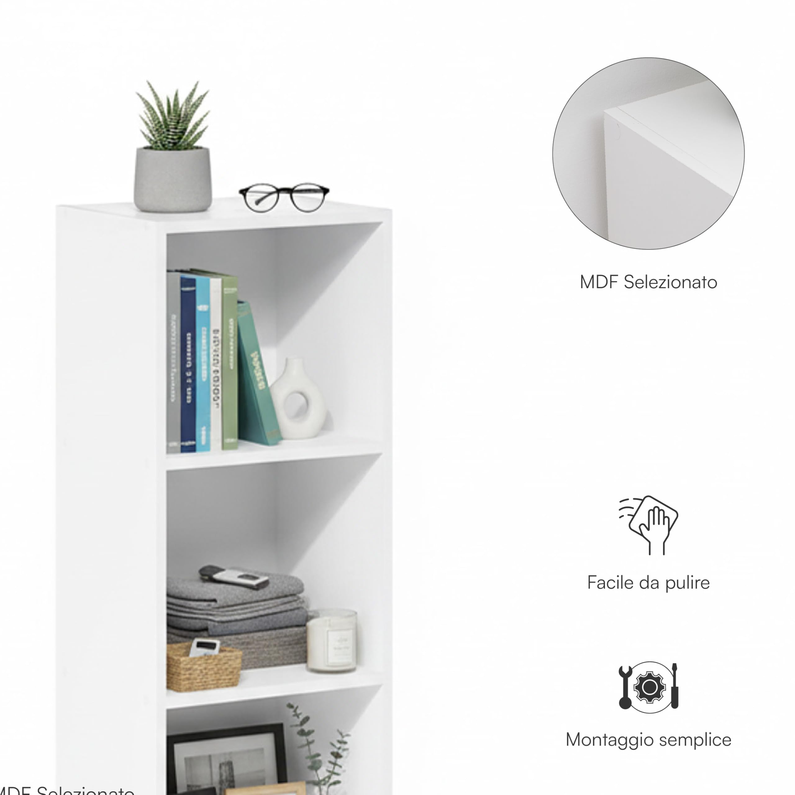 Baroni Libreria Cubi Bianca 4 Ripiani 24x31x106 cm