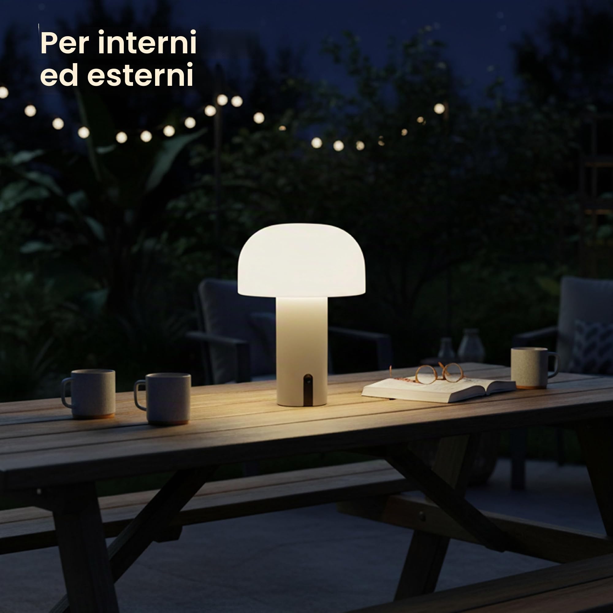 Baroni Home Lampada LED Fungo Senza Fili Tortora 22 cm Ricaricabile