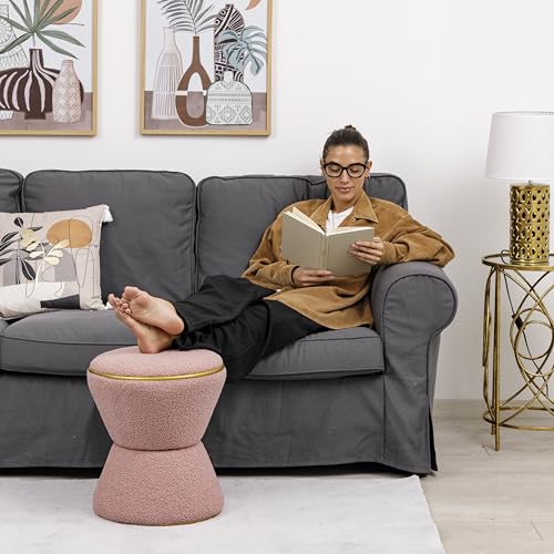 Baroni Home Pouf Sherpa Clessidra poggiapiedi rosa 37x37x43 cm