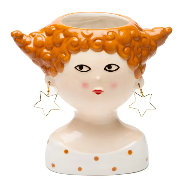 Baroni Home Vaso Ceramica Capelli Rossi 21x20 cm Dipinto a Mano
