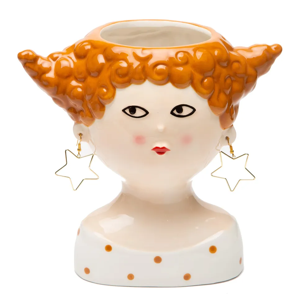 Baroni Home Vaso Ceramica Capelli Rossi 21x20 cm Dipinto a Mano