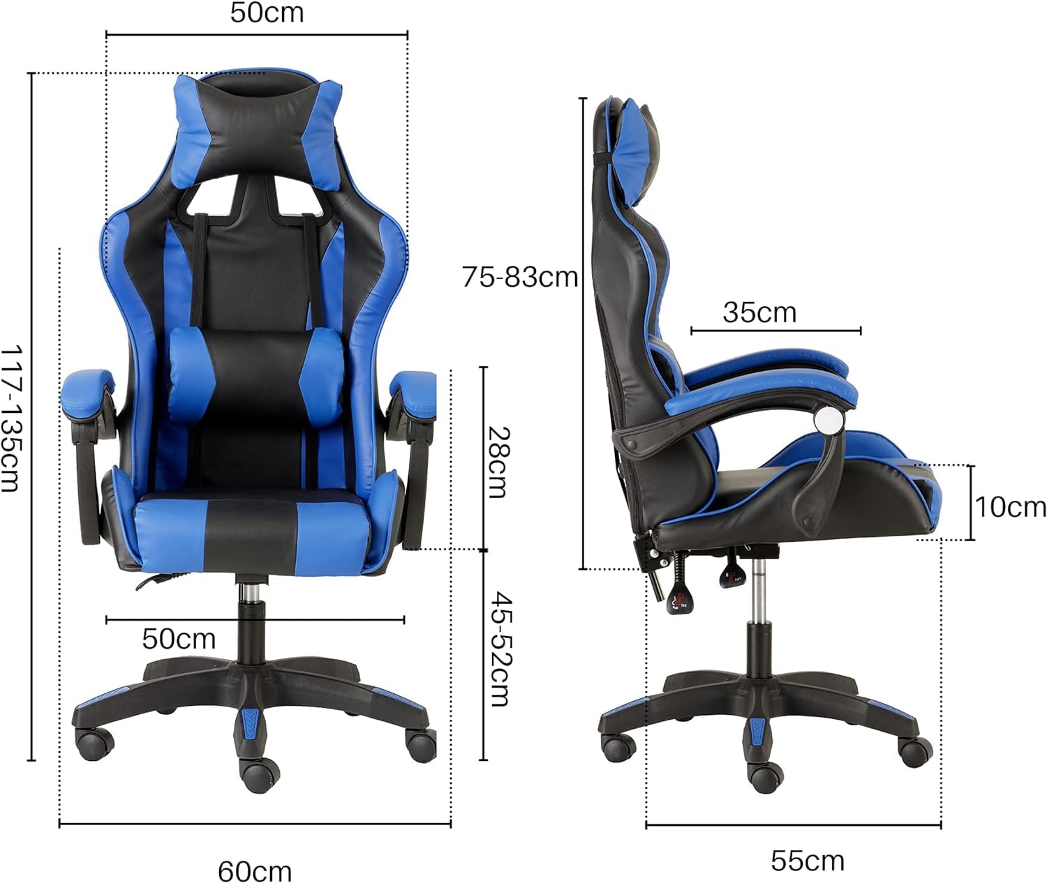 Baroni Home Sedia Gaming Ufficio Blu Ergonomica