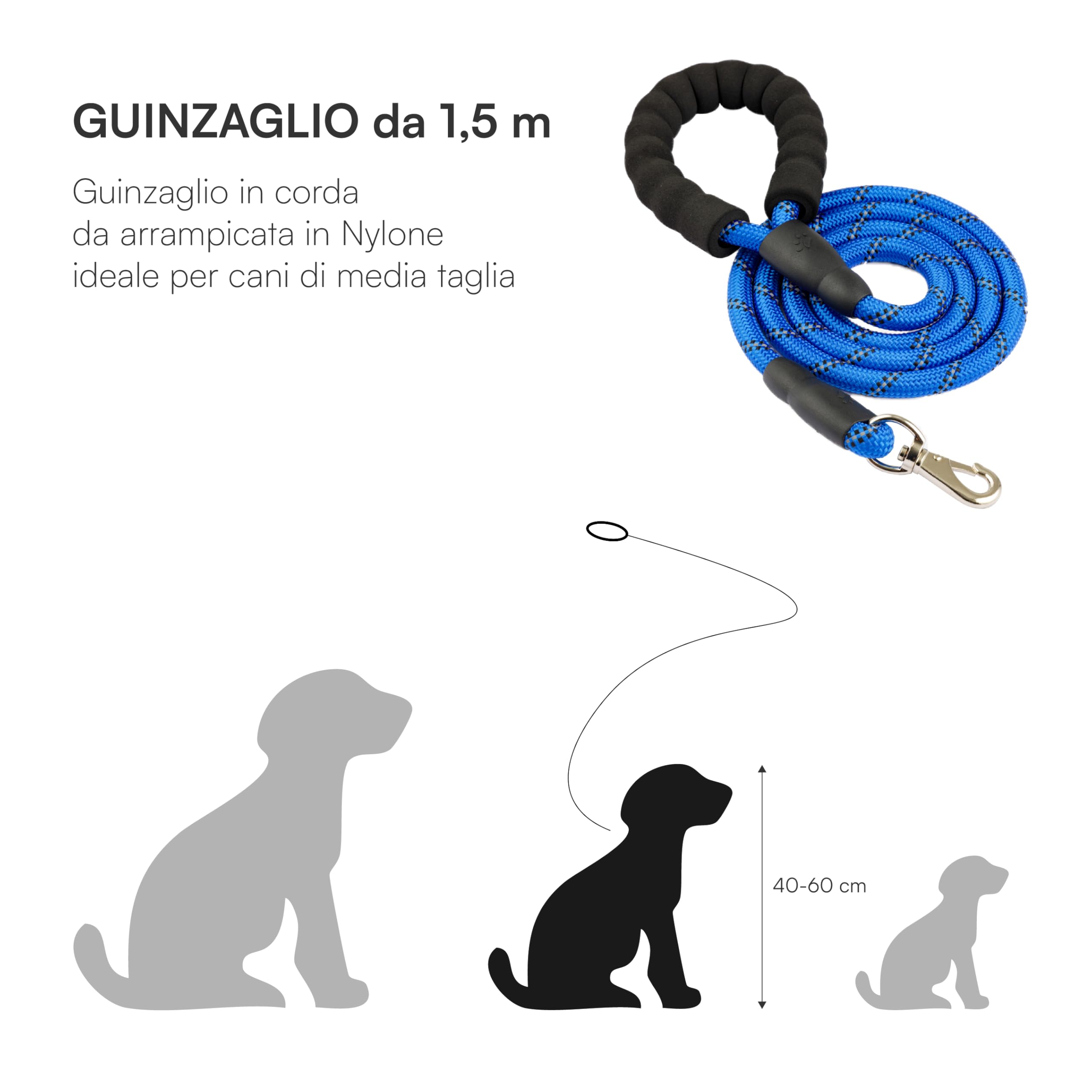 Baroni Home Guinzaglio Cane 1,5 m Blu Nylon Riflettente