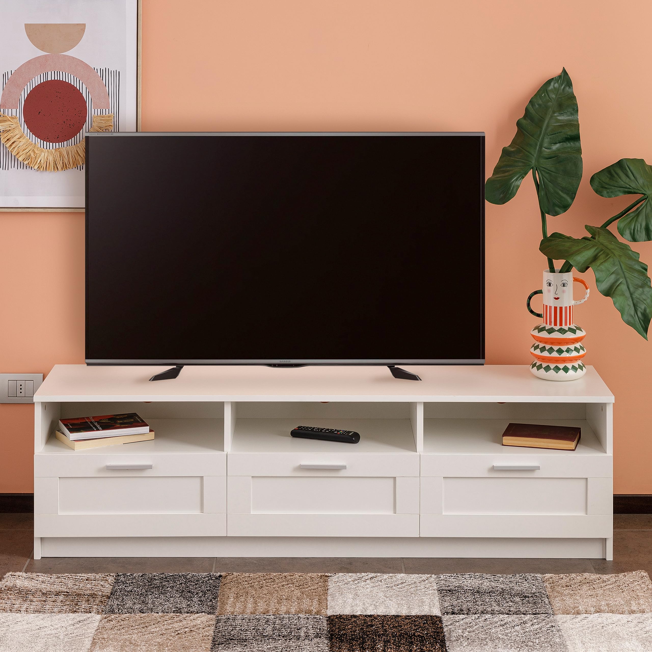 Baroni Home Mobile TV Bianco 3 Cassetti 140x33x30 cm