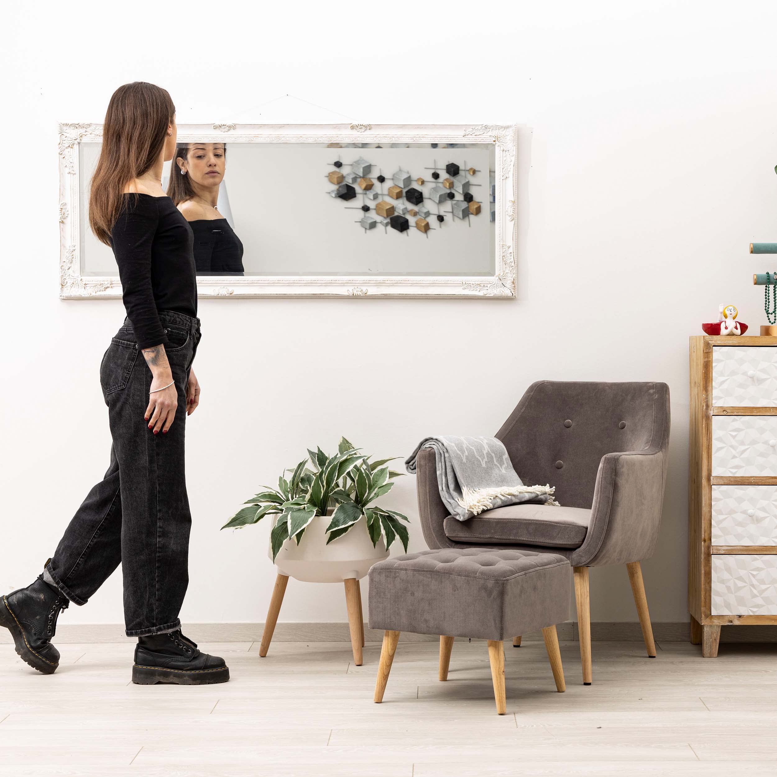 Baroni specchio da parete rettangolare 55x142 cm bianco anticato