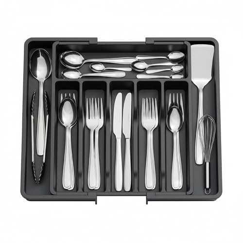 Baroni Home portaposate estendibile plastica nero 8 scomparti