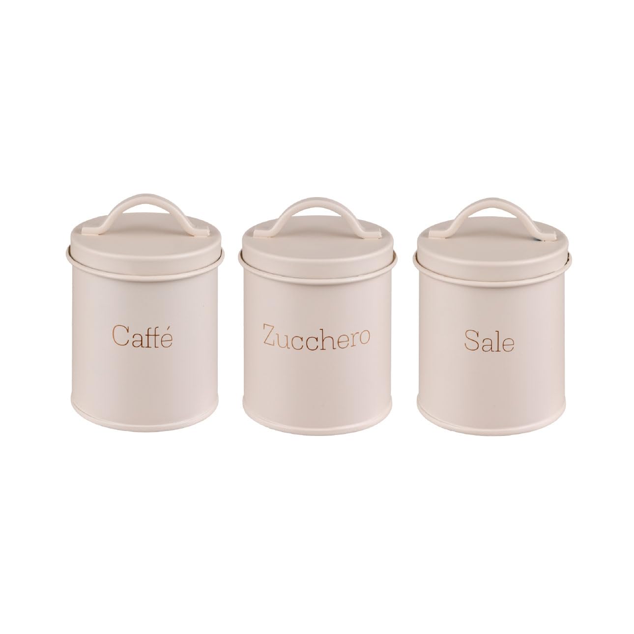 Baroni Home Set 3 Barattoli Cucina Metallo Beige 8x8x9 cm