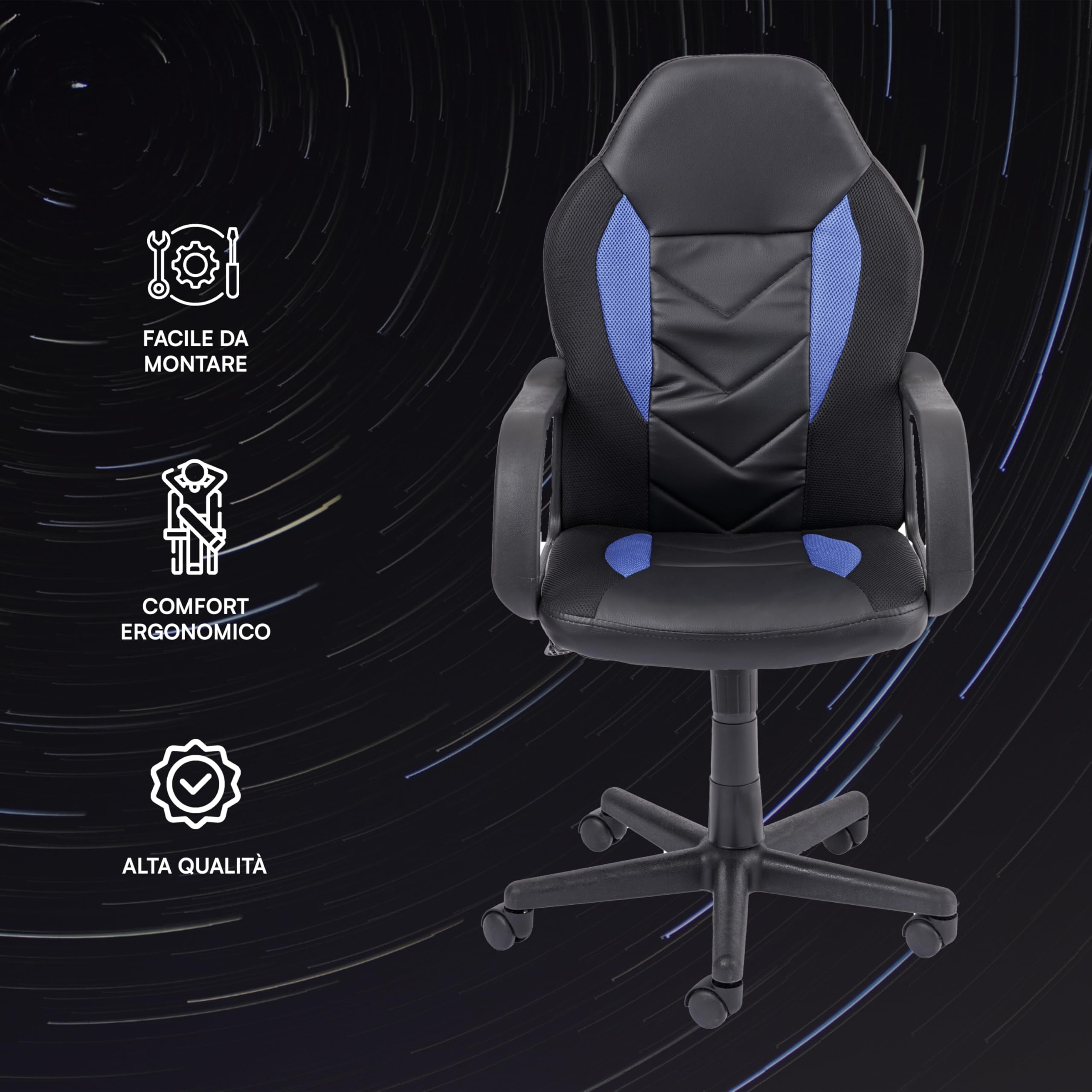 Baroni Home Sedia Gaming Ergonomica Blu Girevole