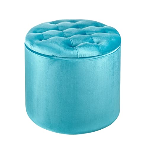 Baroni Home Pouf Contenitore Scarpiera Velluto Turchese Ø50x42 cm