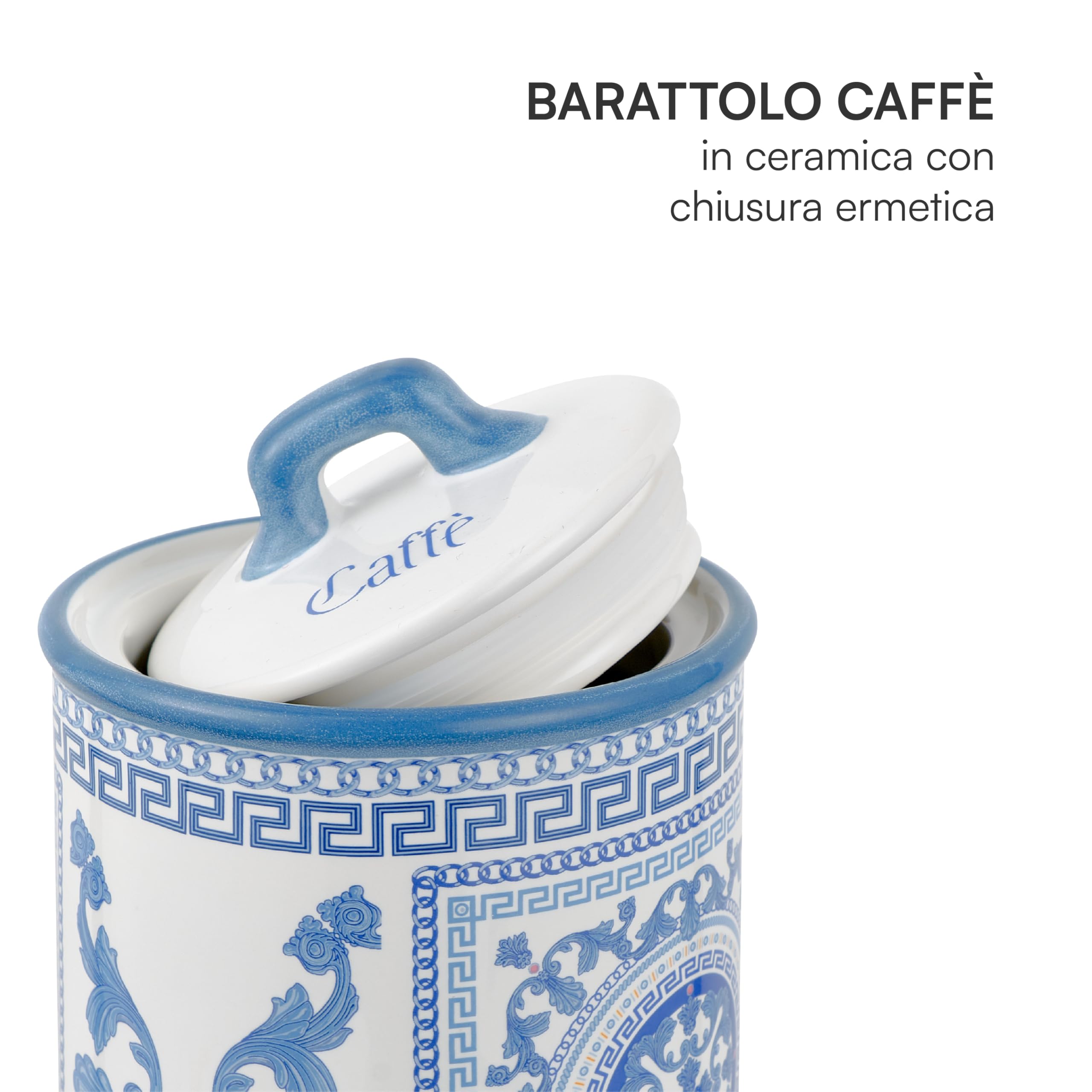 Baroni Home Maioliche Blu Pot à Café barattolo 11x11x17 cm