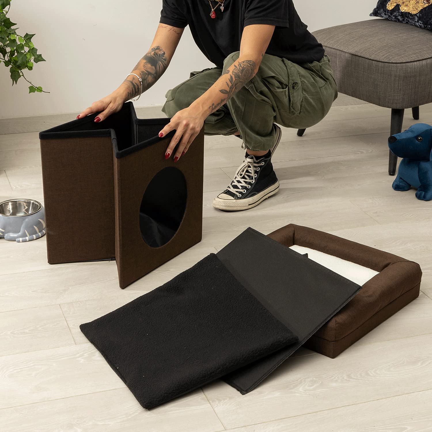 Baroni Home Cuccia Cane Gatto Pouf Marrone 38x38x42 cm