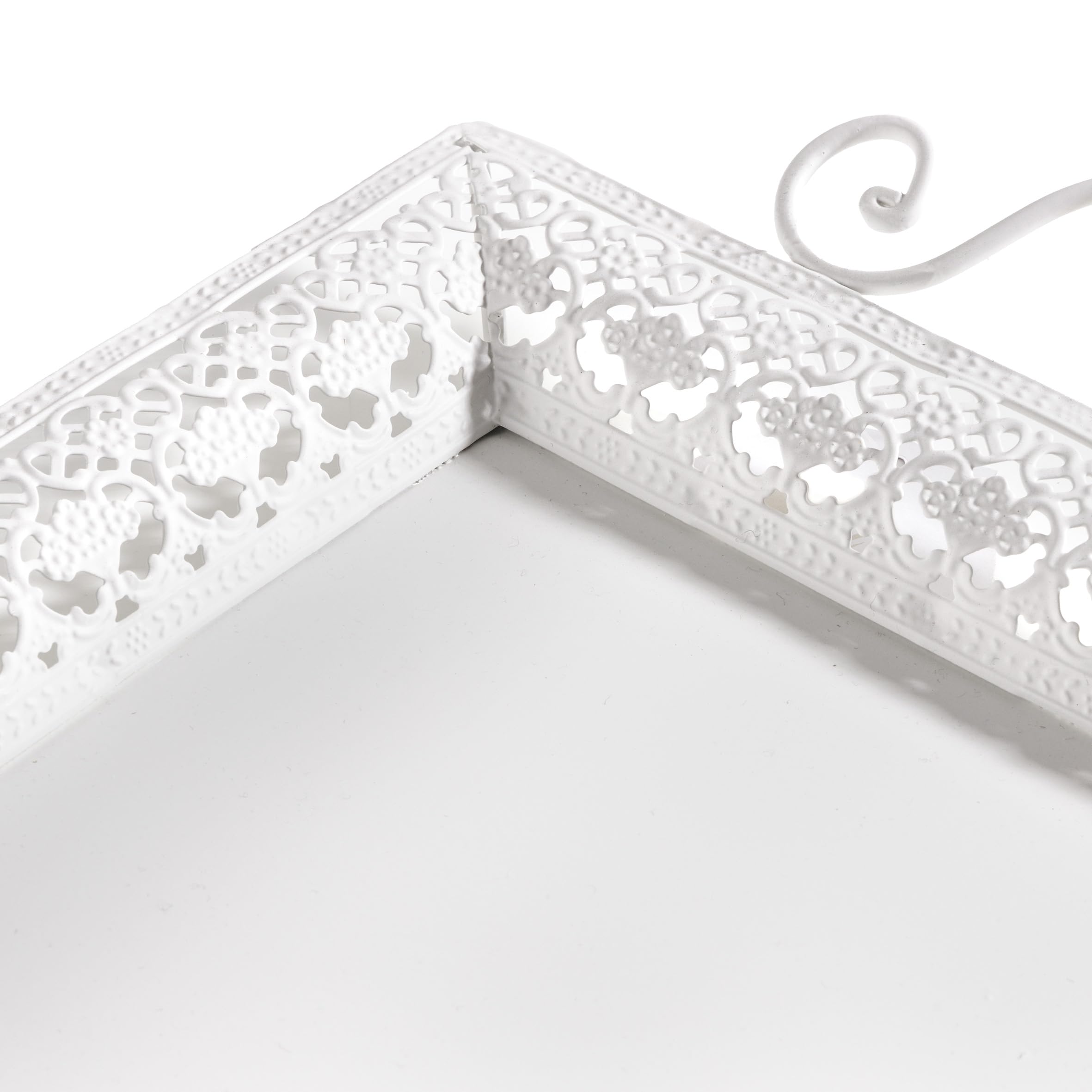 Baroni Home Vassoio Metallo Rettangolare Trina Bianco 48x26 cm
