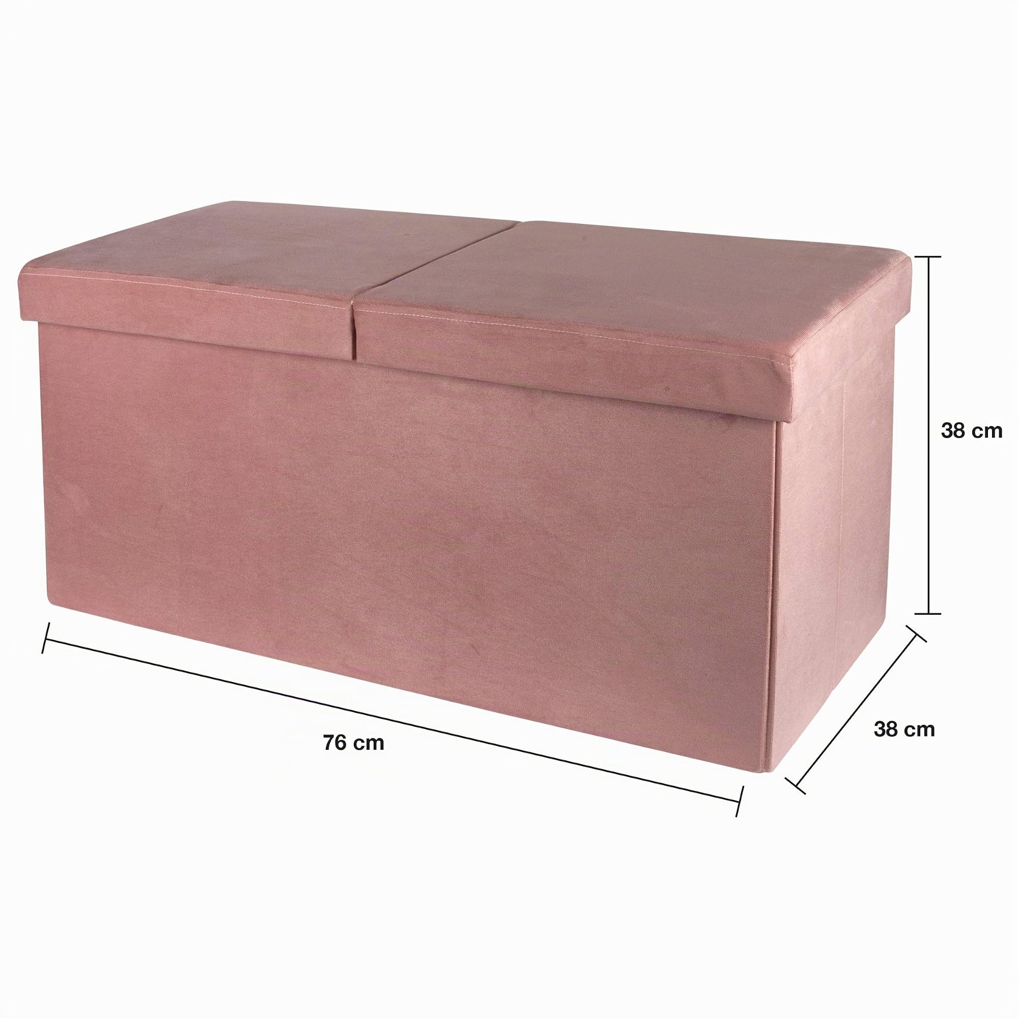 Baroni Home Pouf Contenitore Pieghevole Velluto Rosa Cipria 76x38x38 cm