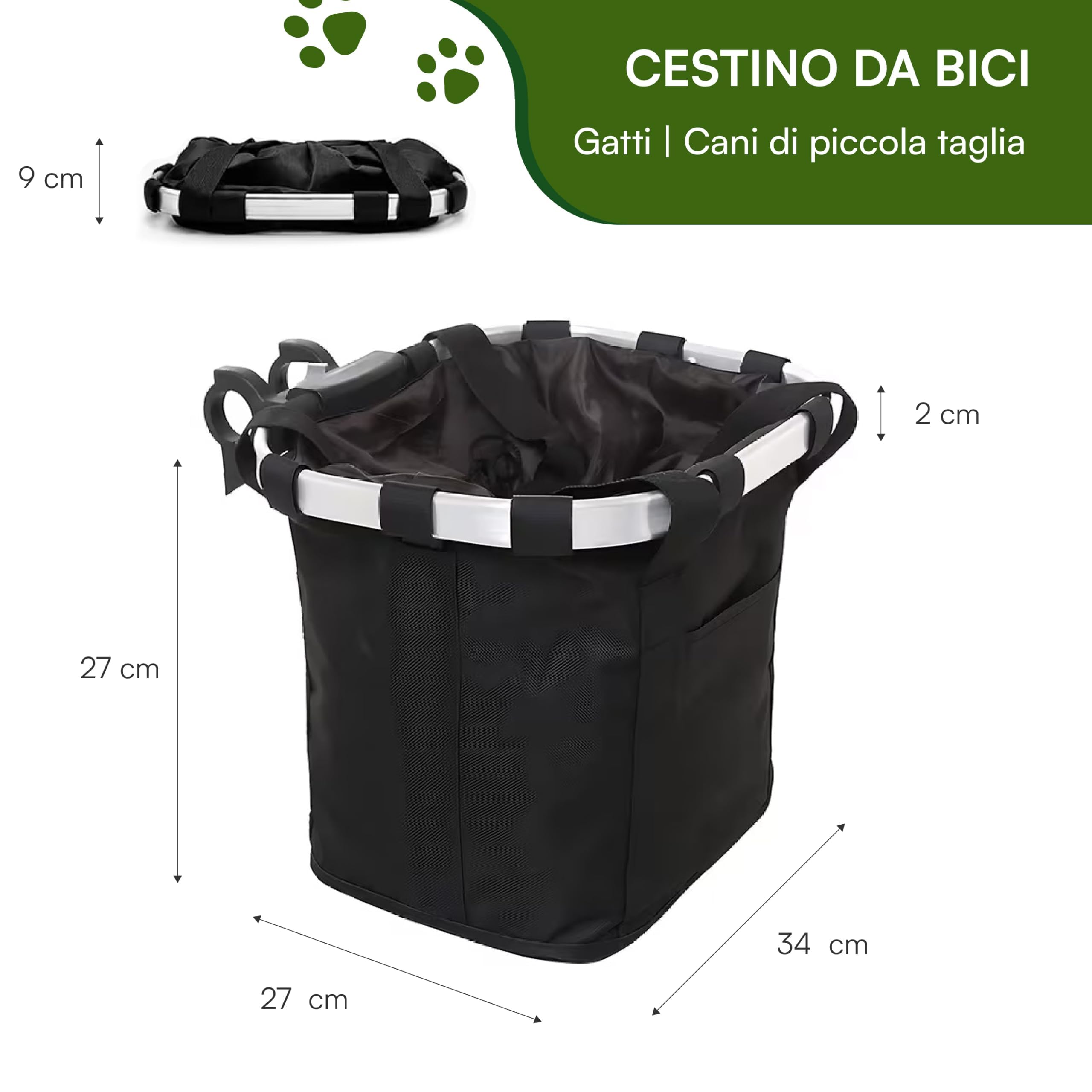 Baroni Home Cestino Bici Cani Gatti 34x27x27 cm Impermeabile