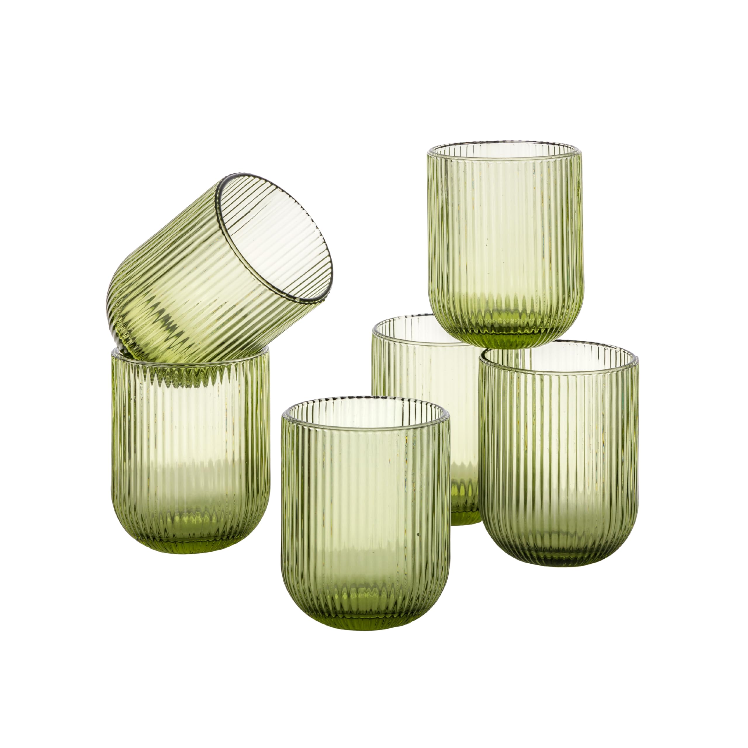 Baroni Home Set 6 Bicchieri Vetro Verde Righe 30 CL 8x8x10
