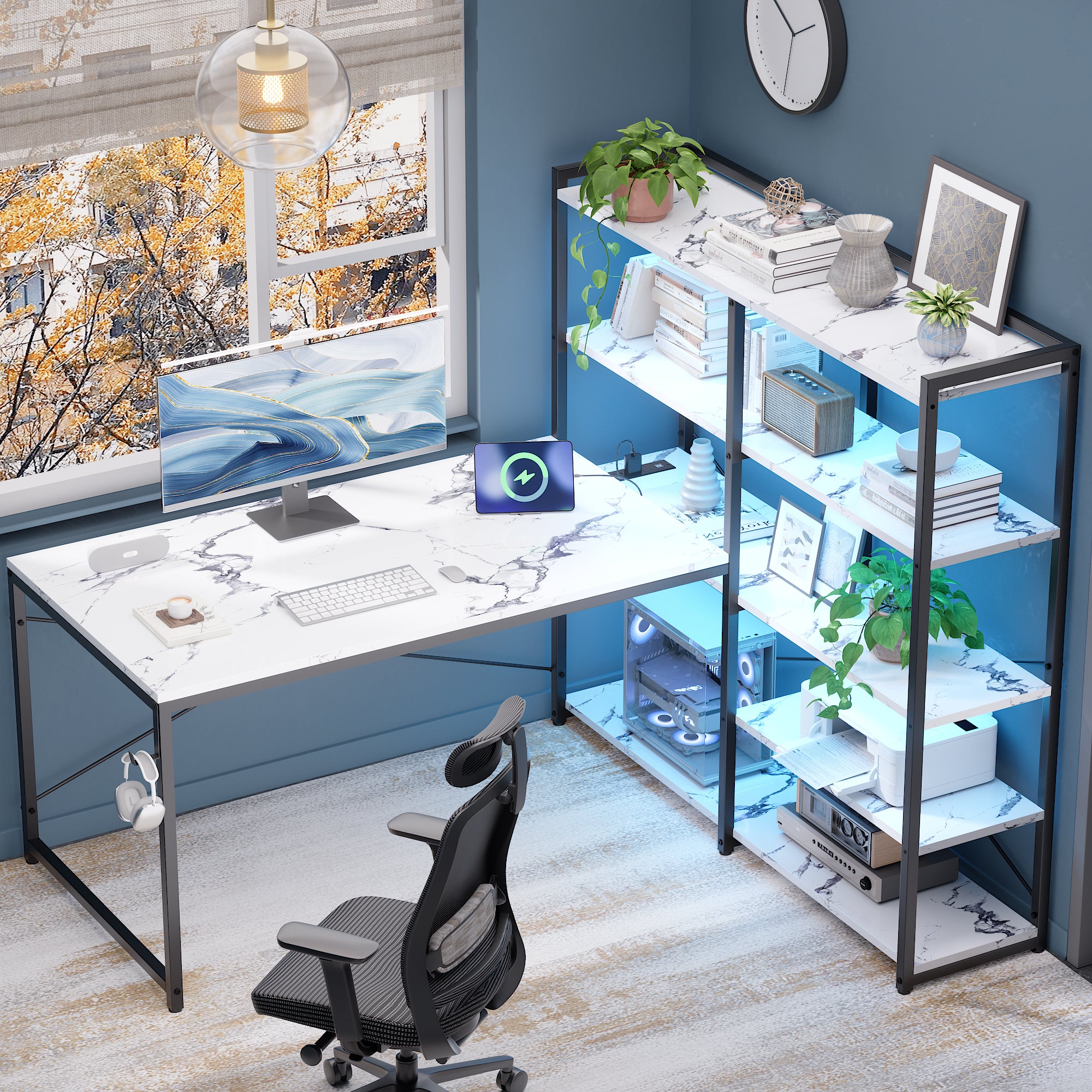 Pamray 49 Pollici Scrivania Angolare Gaming con LED Marrone