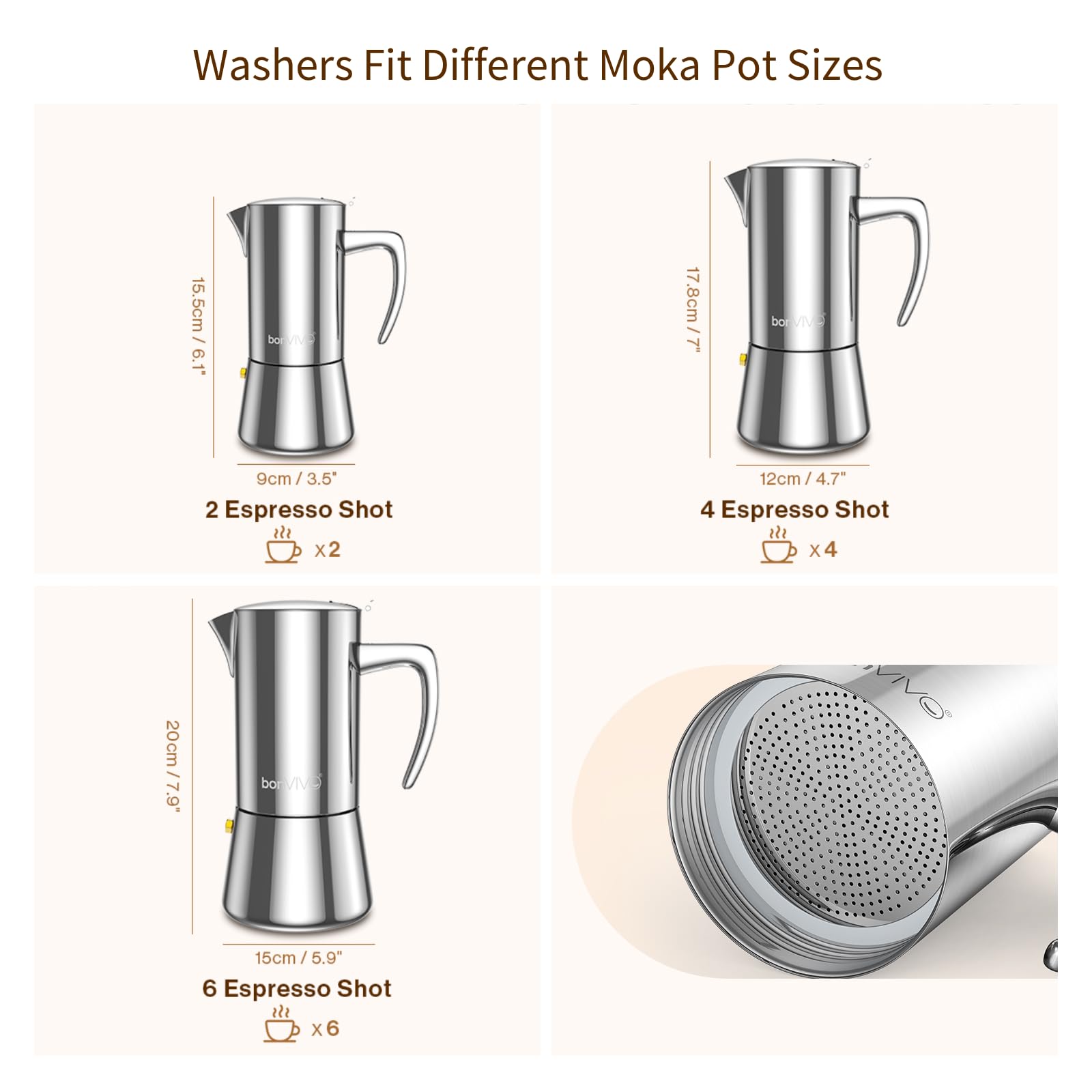 bonVIVO Intenca ricambi moka 2 tazze acciaio inox
