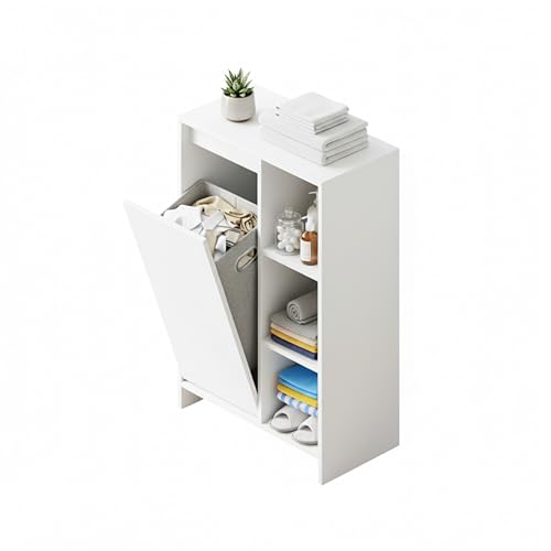 Baroni Home Mobile Portabiancheria Bianco con Cesto 50x30x87 cm