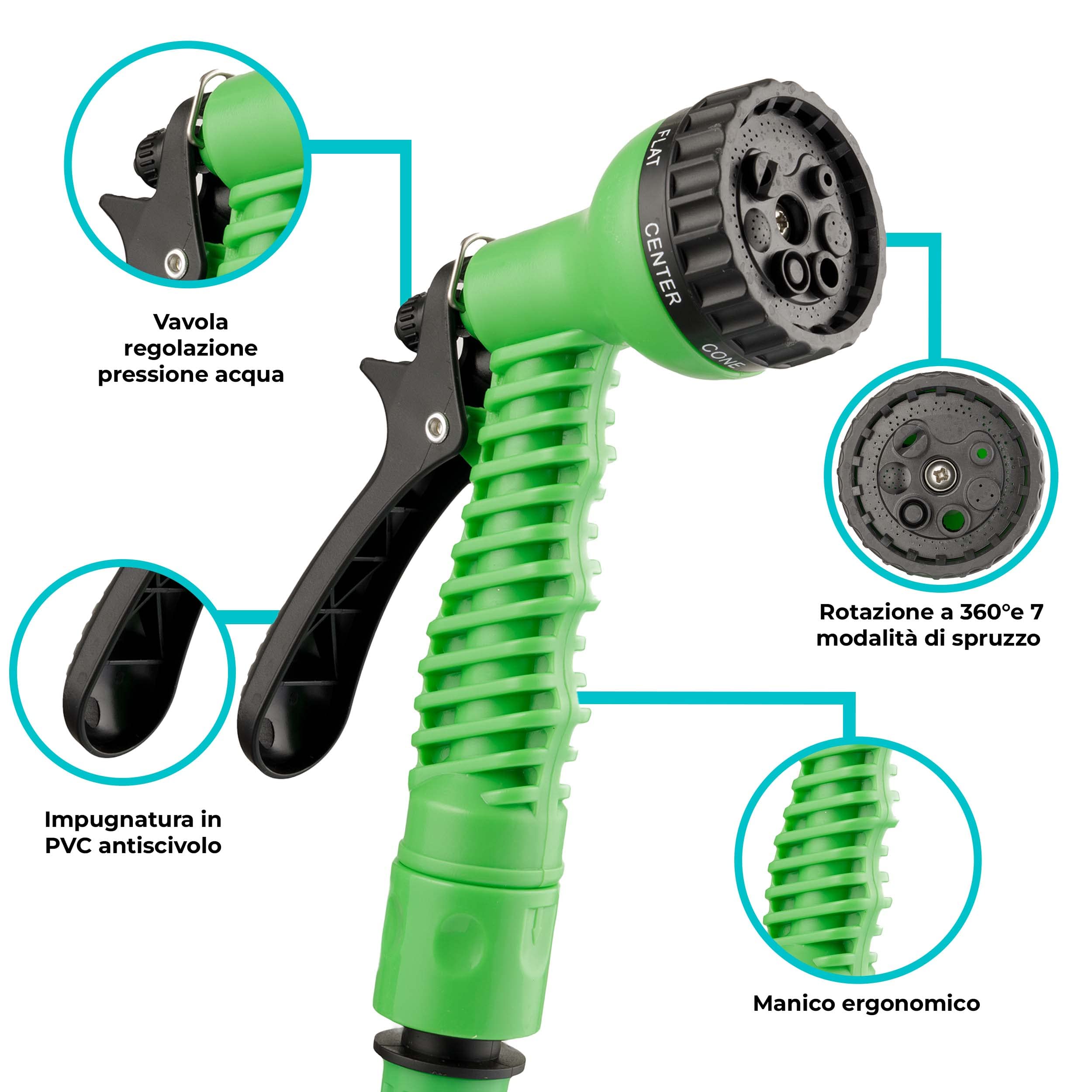 Baroni Home tubo da giardino estensibile 7,5 m con pistola 7 getti