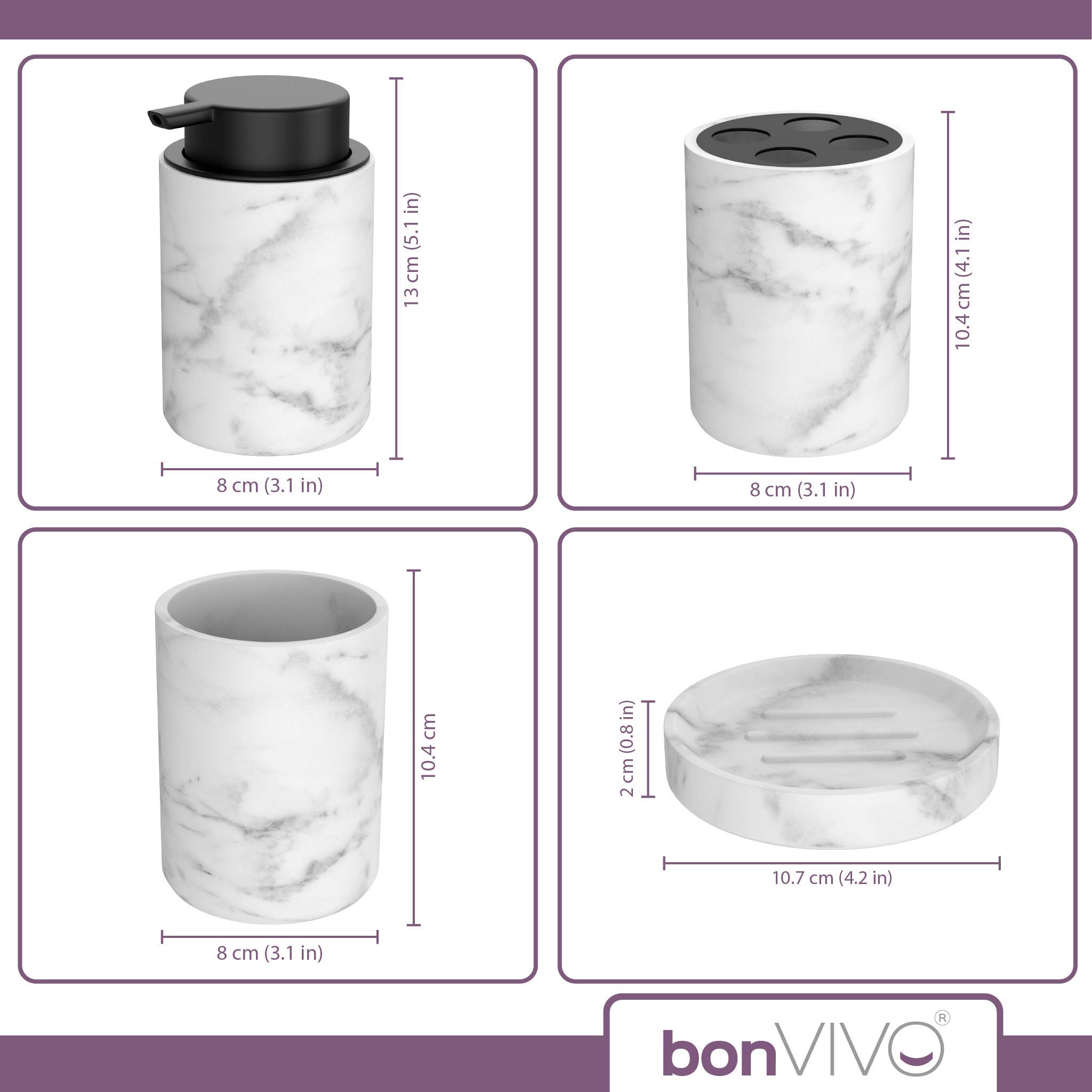 bonVIVO Marmora set accessori bagno 4 pezzi nero effetto marmo