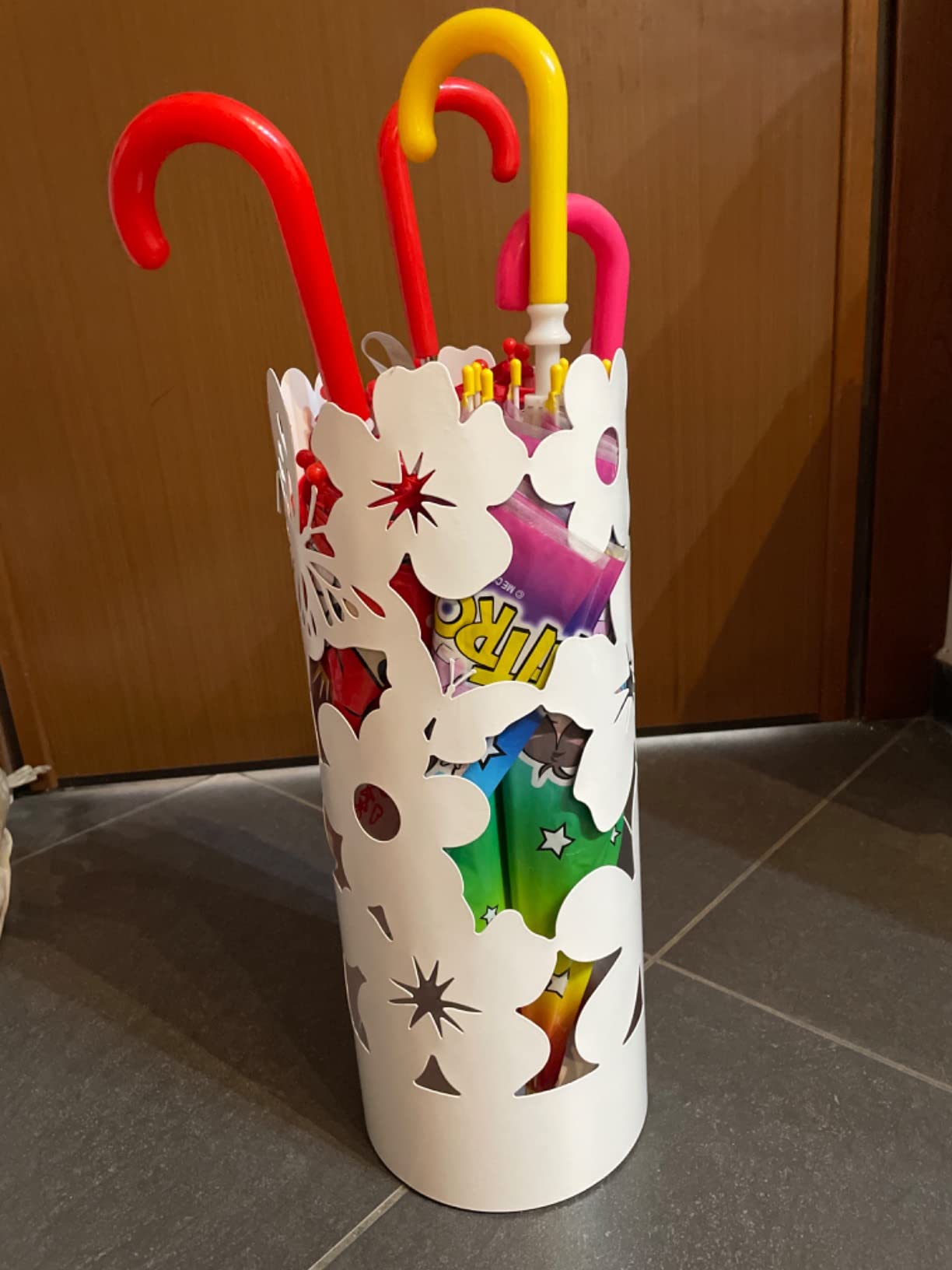 Baroni Home Portaombrelli Flowers Bianco Metallo 19x19x49