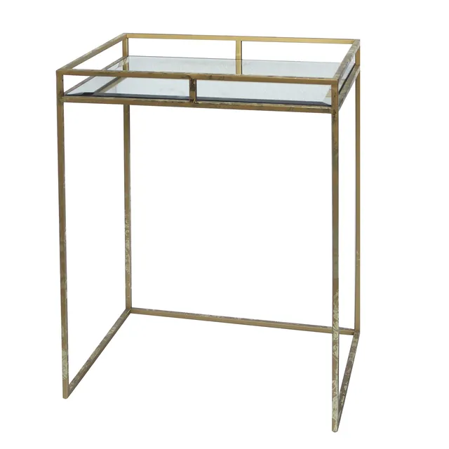 Baroni Glam Tavolino Rettangolare Vetro Oro 44x34x61 cm