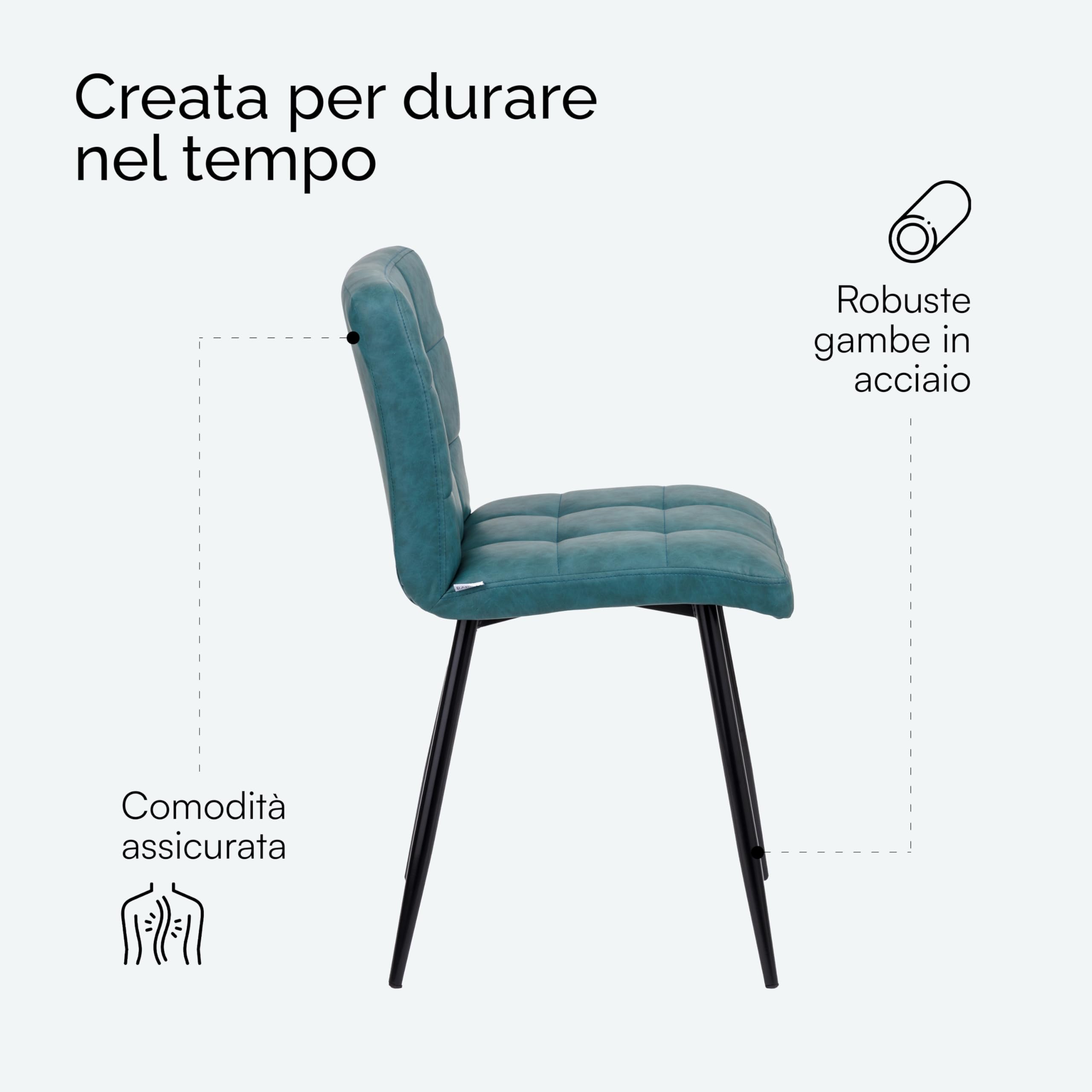 Baroni Home Sedia Moderna sedia blu petrolio ecopelle