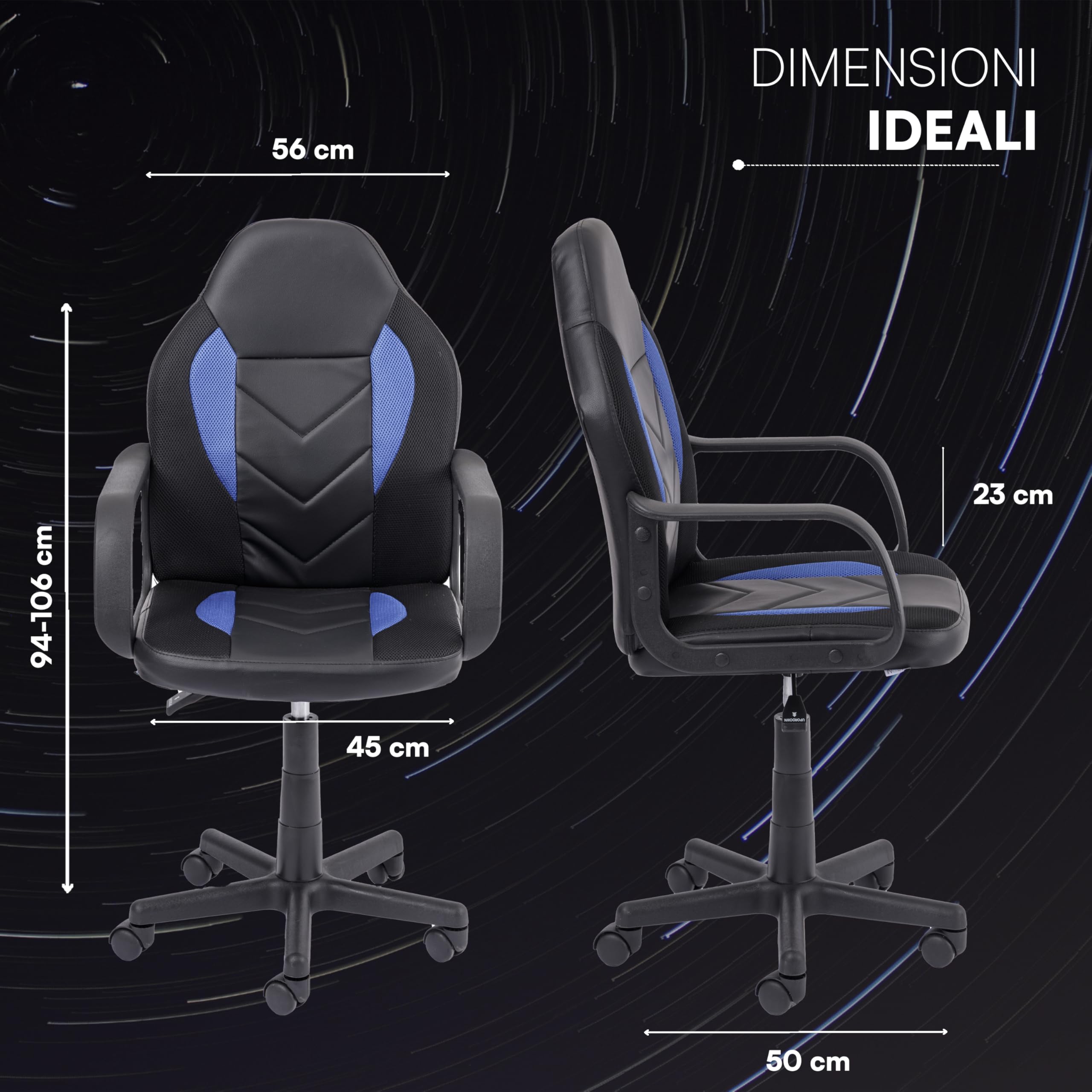 Baroni Home Sedia Gaming Ergonomica Blu 56x50x106 cm