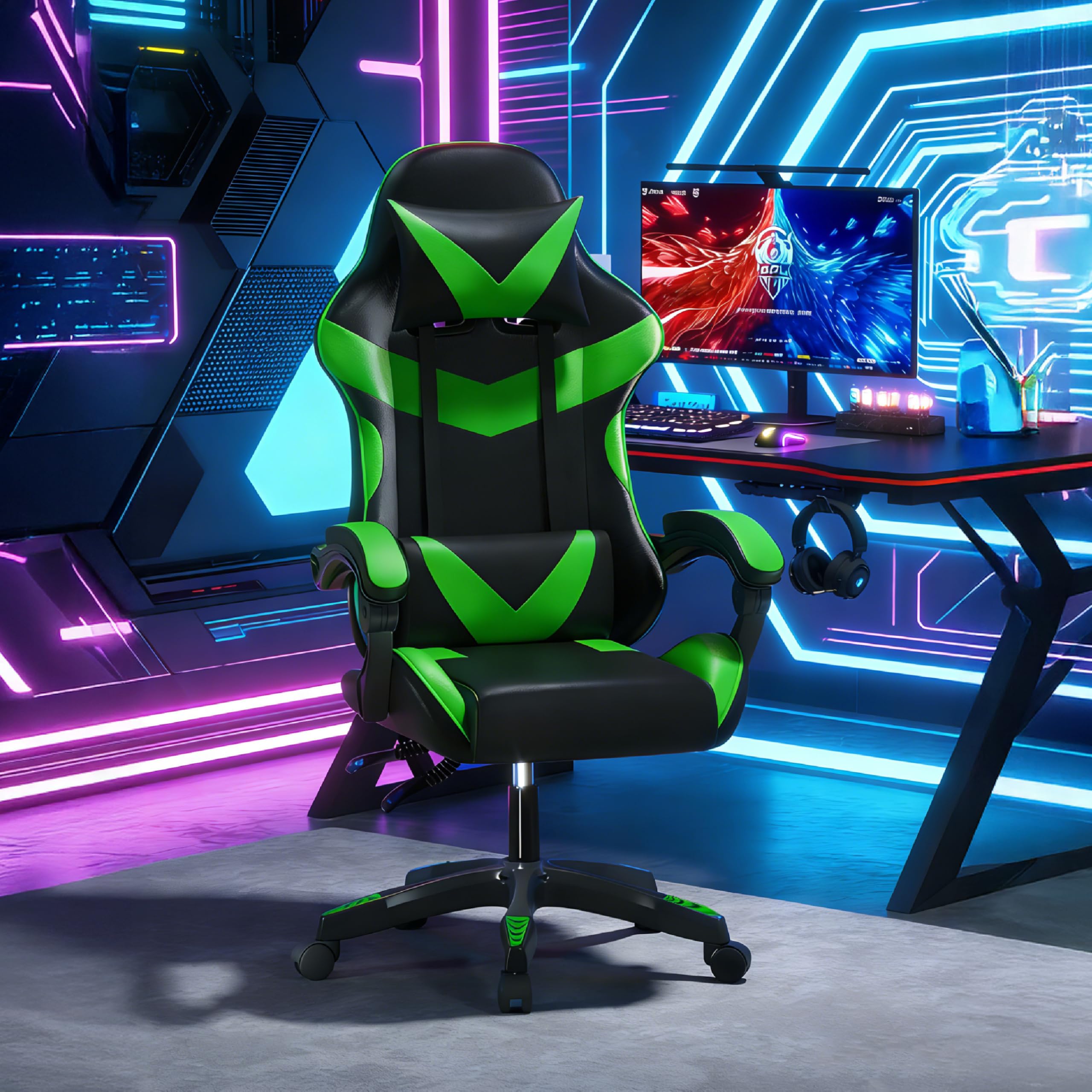 Baroni Home sedia gaming nera e verde reclinabile similpelle