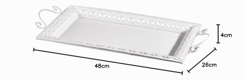 Baroni Home Vassoio Metallo Rettangolare Trina Bianco 48x26 cm