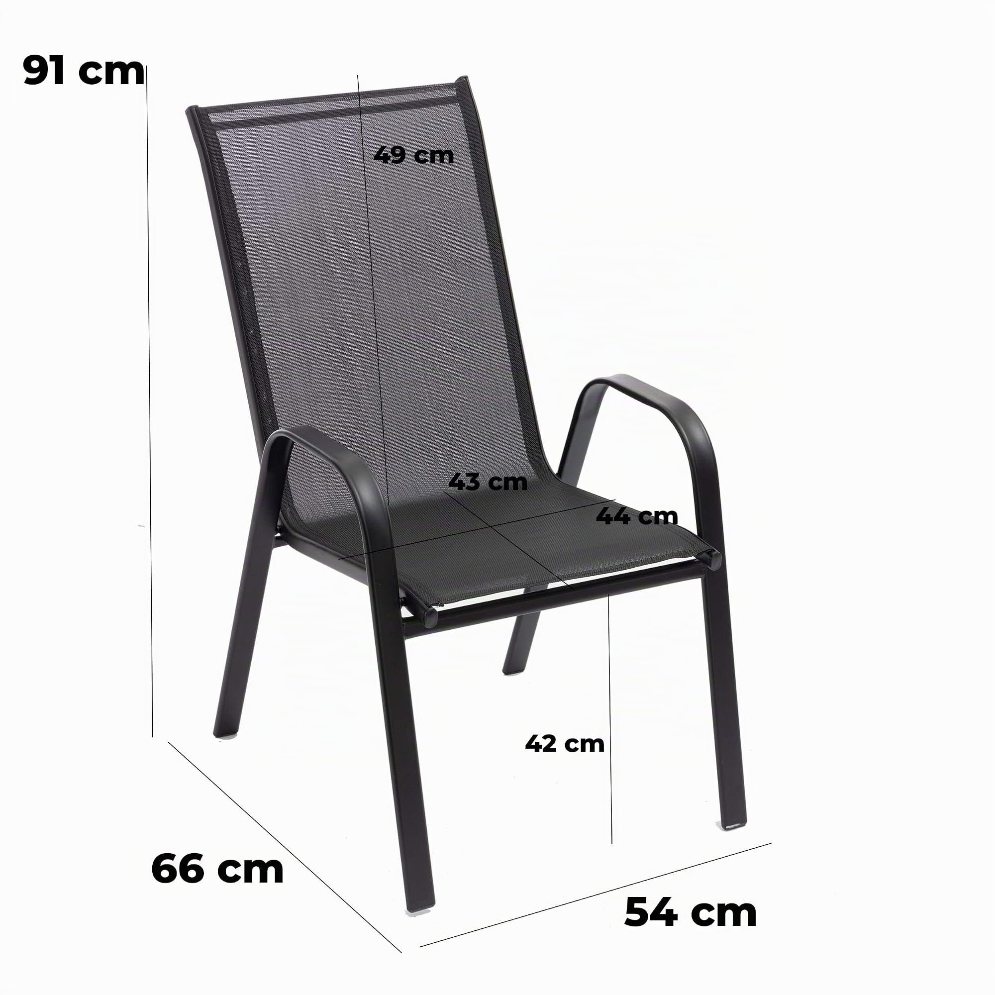 Baroni Home Set 2 Sedie Giardino Nero Metallo PVC 91x66x54 cm
