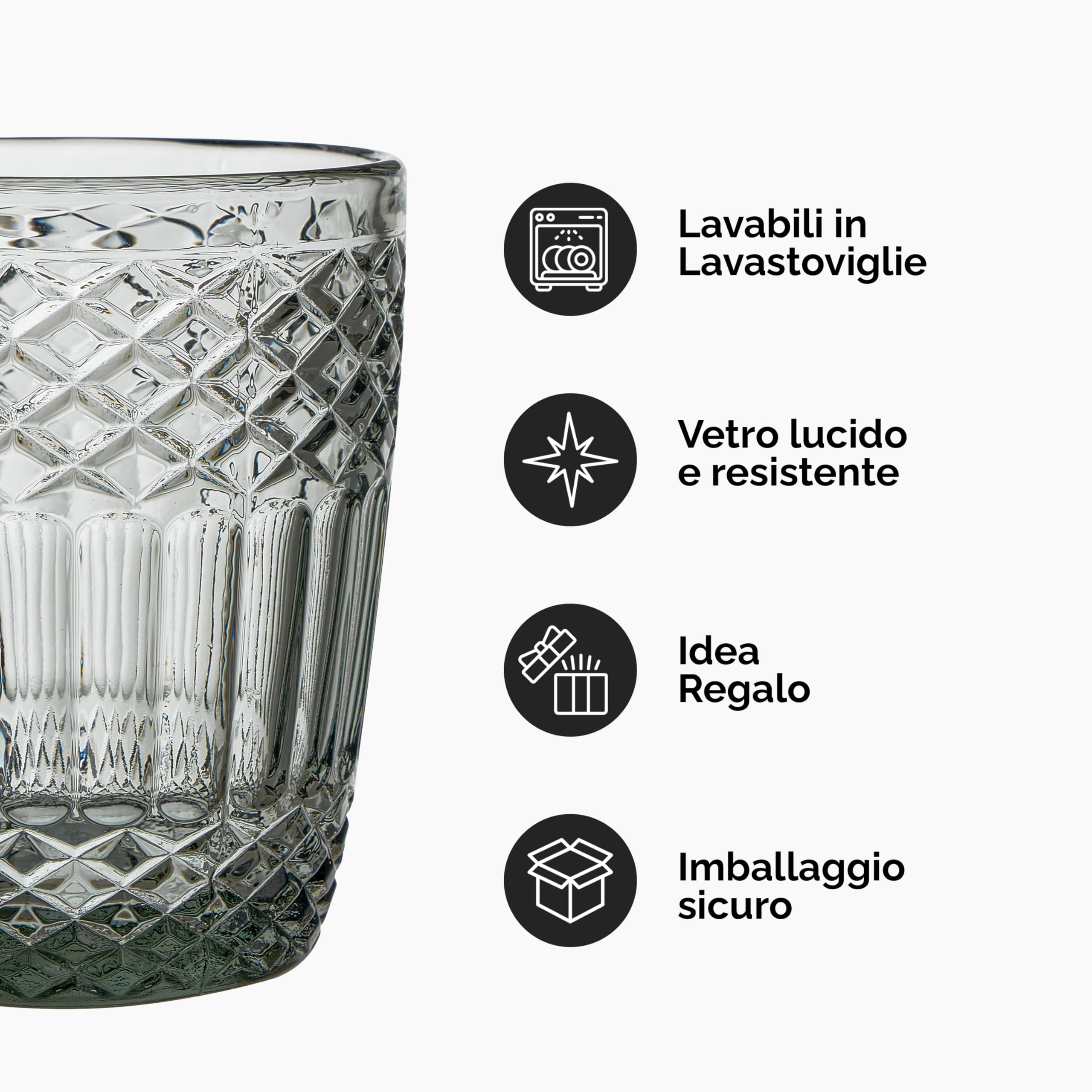 Baroni Home Set Bicchieri Vetro Fumé 30 CL 6 Pezzi Rilievo