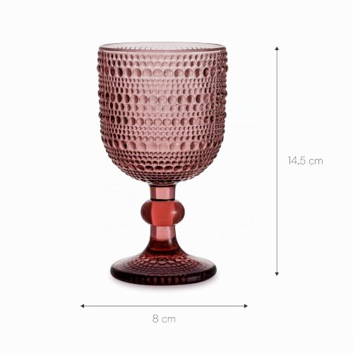Baroni Home set 6 calici vetro rosa 20 cl con rilievo