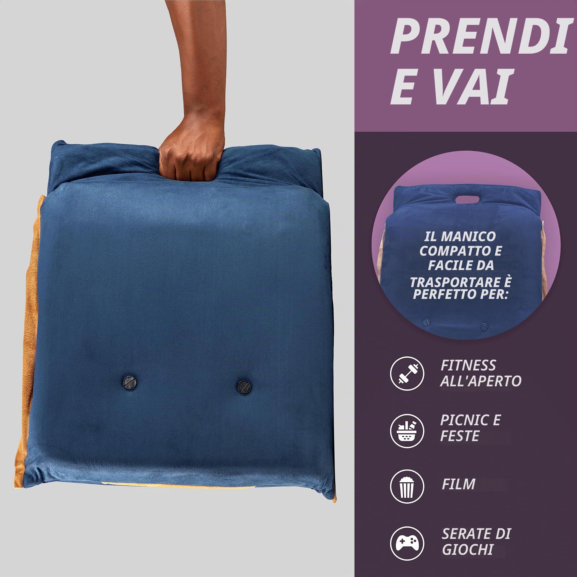 bonVIVO Easy III sedia pavimento pieghevole blu schienale reclinabile