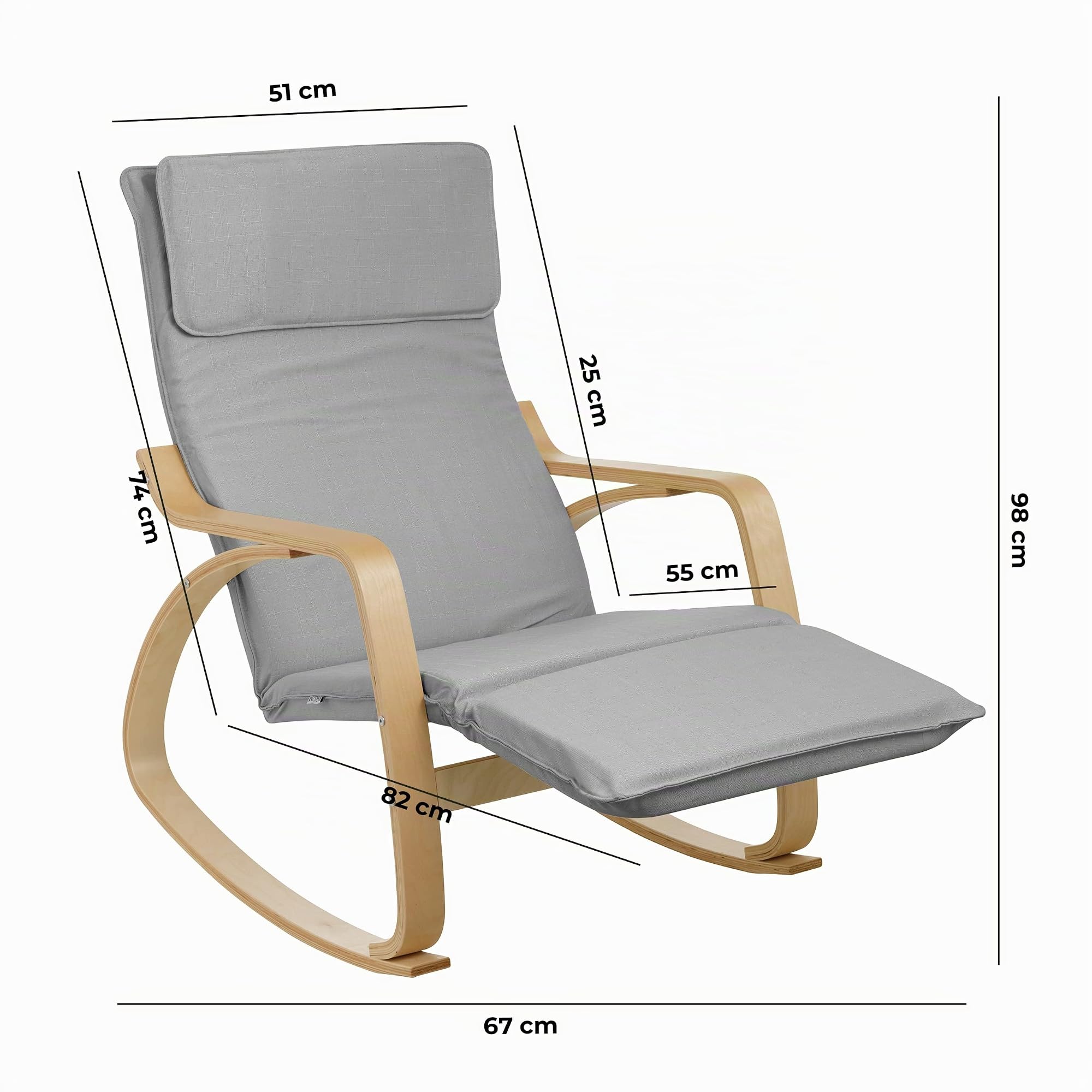 Baroni Home sedia a dondolo tessuto grigia 67x82x98 cm