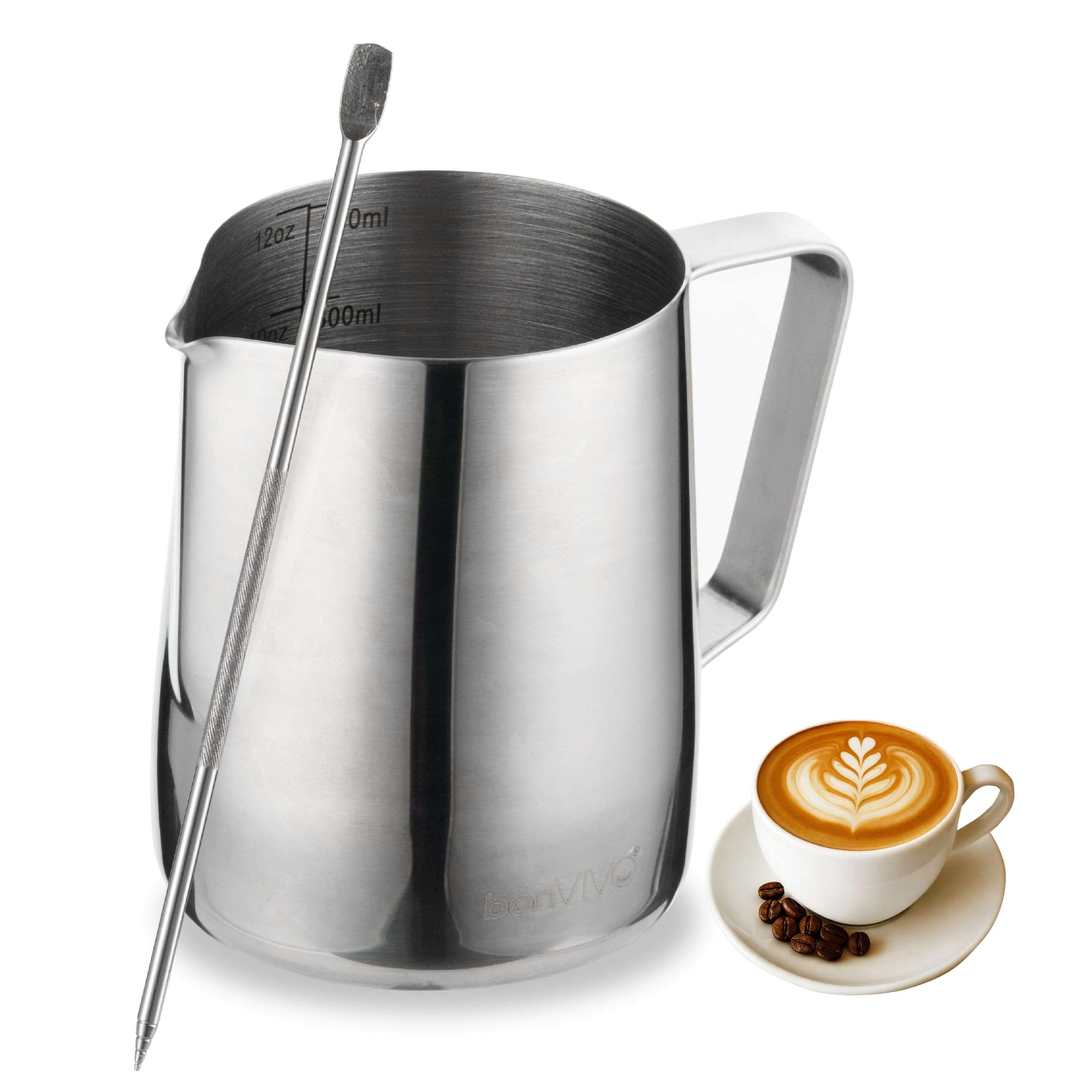 bonVIVO Muvo Lattiera Acciaio Inox 330 ml Argento Graduata