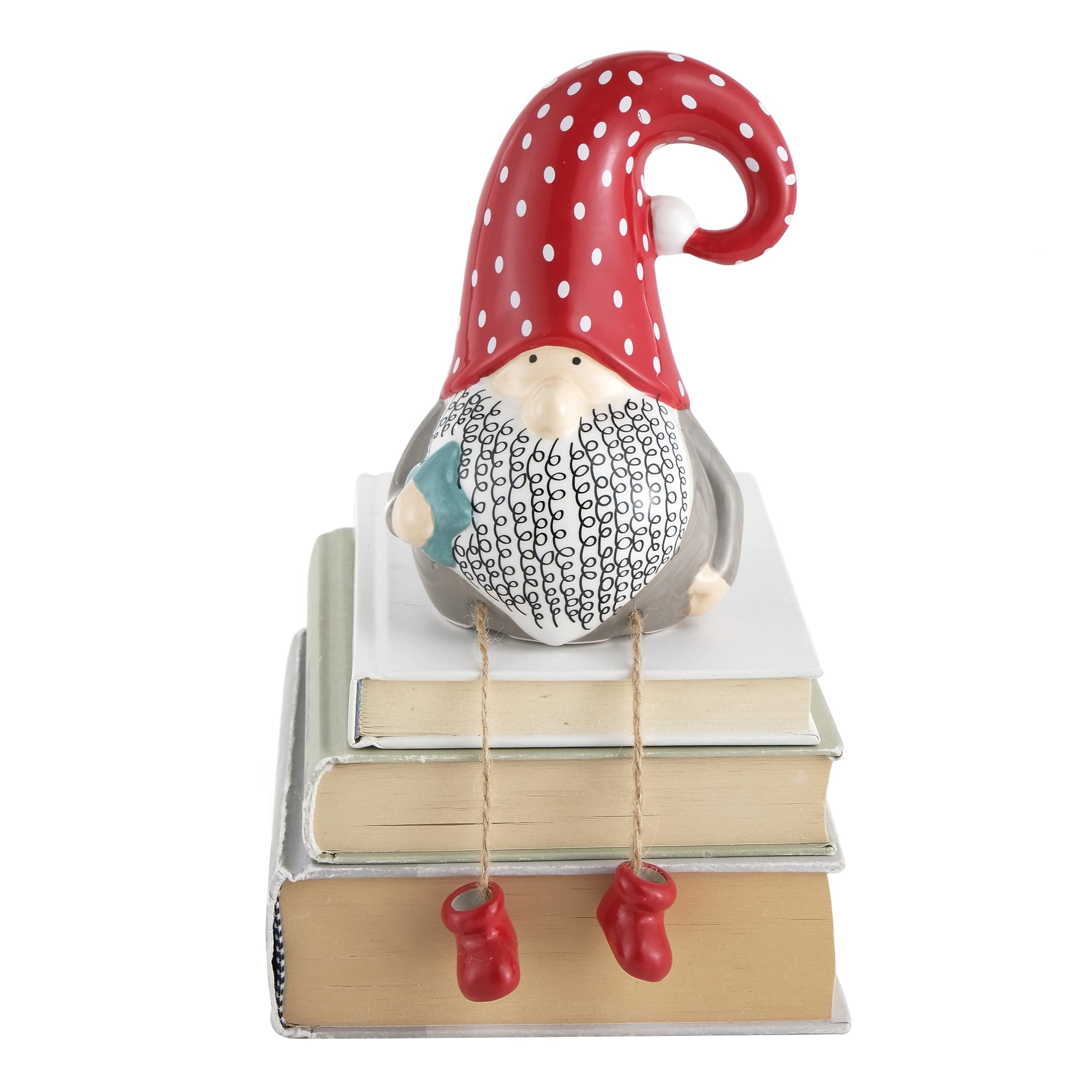 Baroni Home Statuetta Natalizia Ceramica Vestito Rosso 13x10x17 cm