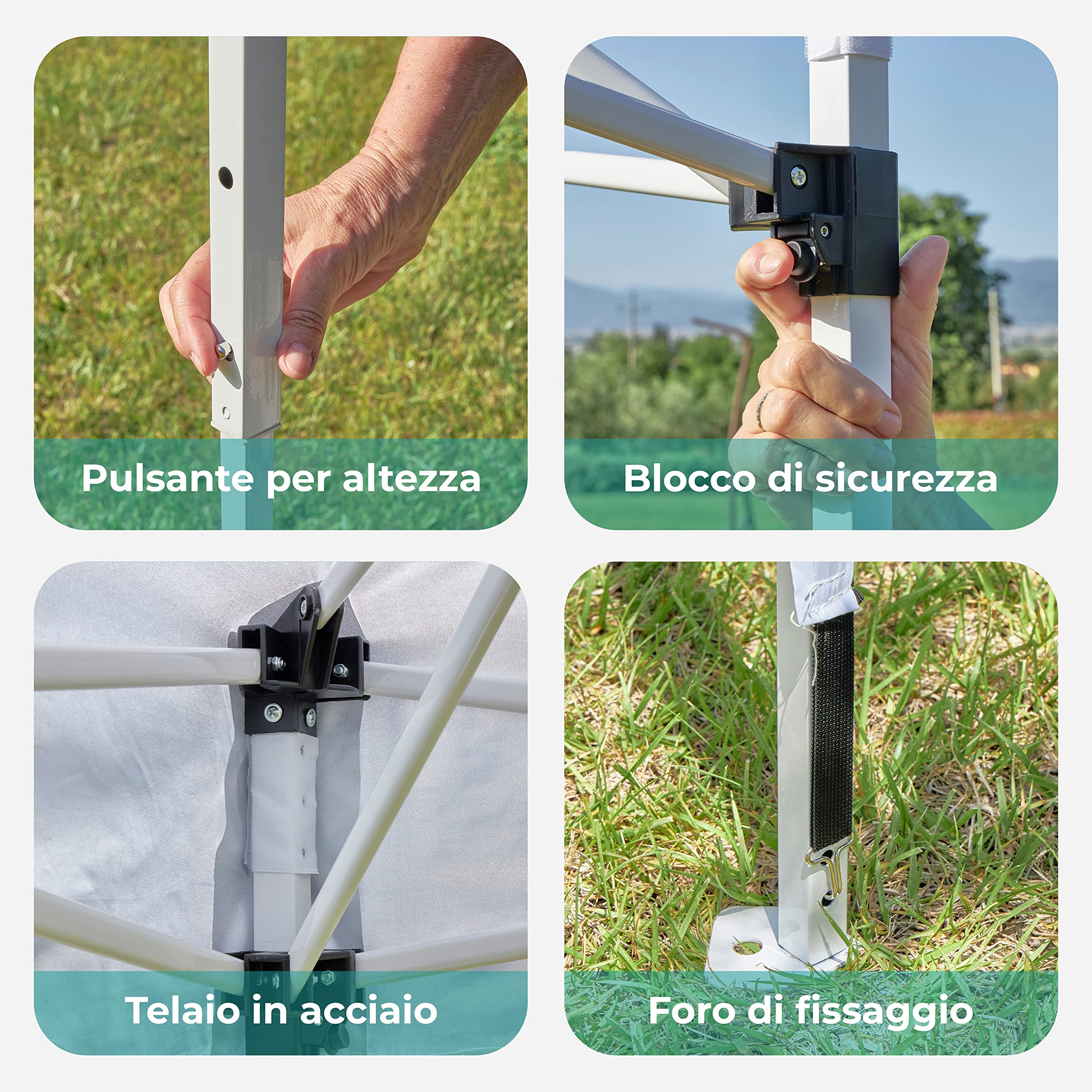 Baroni Home Gazebo 3x3 m Bianco Pieghevole con 4 Pareti